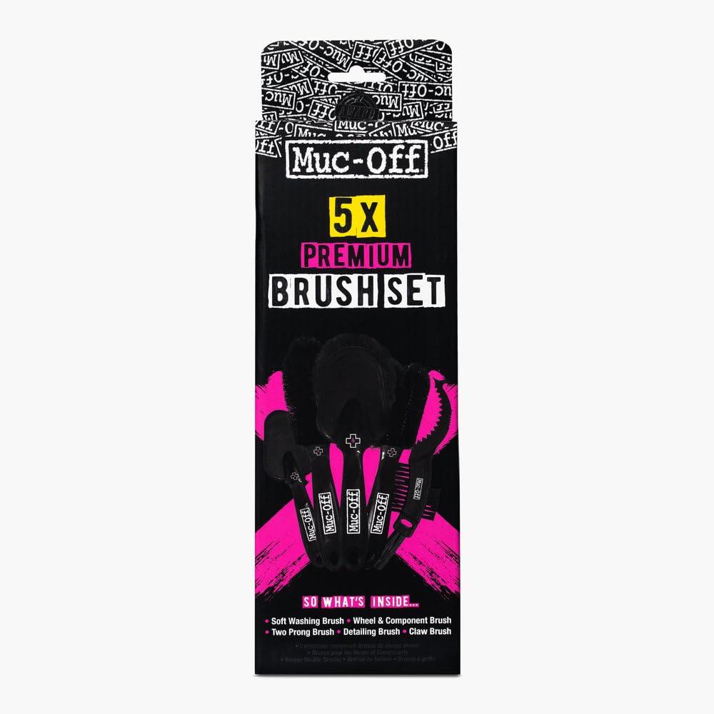 Muc-Off Premium Bürstenset - 5 Reinigungsbürsten für Fahrrad und Mountainbike mit Langlebigen Nylon Borsten und Ergonomischen Gummigriffen für Sanfteren Kontakt mit Material – Fahrrad Reinigungsset Alcovic