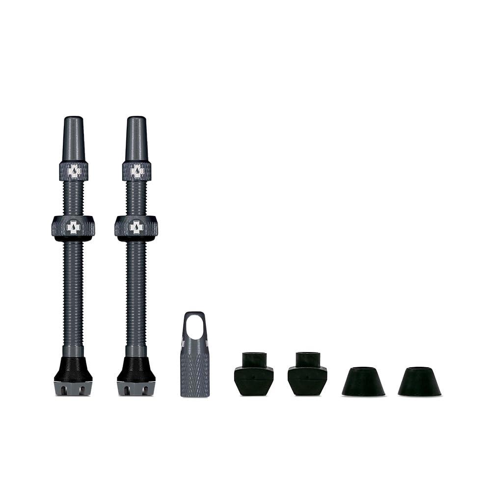 Muc-Off Graue Presta Tubeless Ventile, 44 mm - Hochwertige Anti-Leck Fahrradventile mit integriertem Werkzeug zum Entfernen des Ventilkerns Alcovic