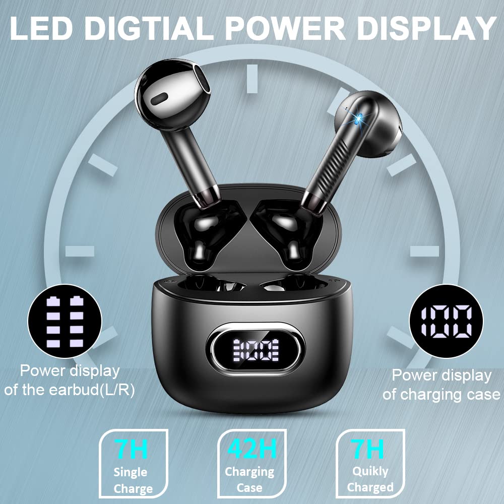 Bluetooth In-Ear Kopfhörer – Kabellos, Bluetooth 5.4, 48 h, 4 ENC Mics, Tiefer Bass, IPX7, USB-C, LED-Anzeige