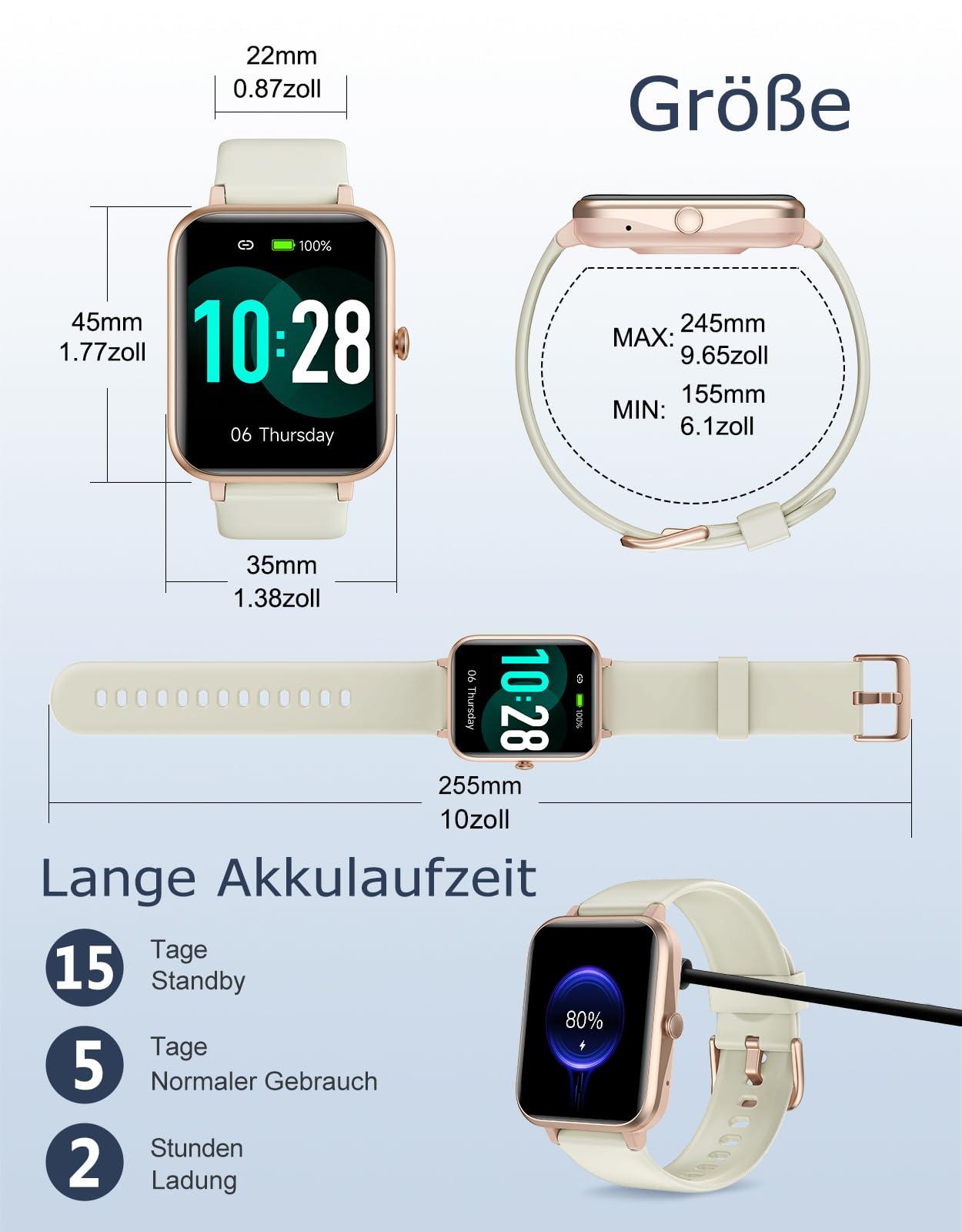 GRV Smartwatch für Damen Herren mit Telefonfunktion,Fitnessuhr mit Herzfrequenzmessung,SpO2,Schrittzähler,Schlafmonitor,Multi Trainingsmodi für iOS Android Handy Alcovic