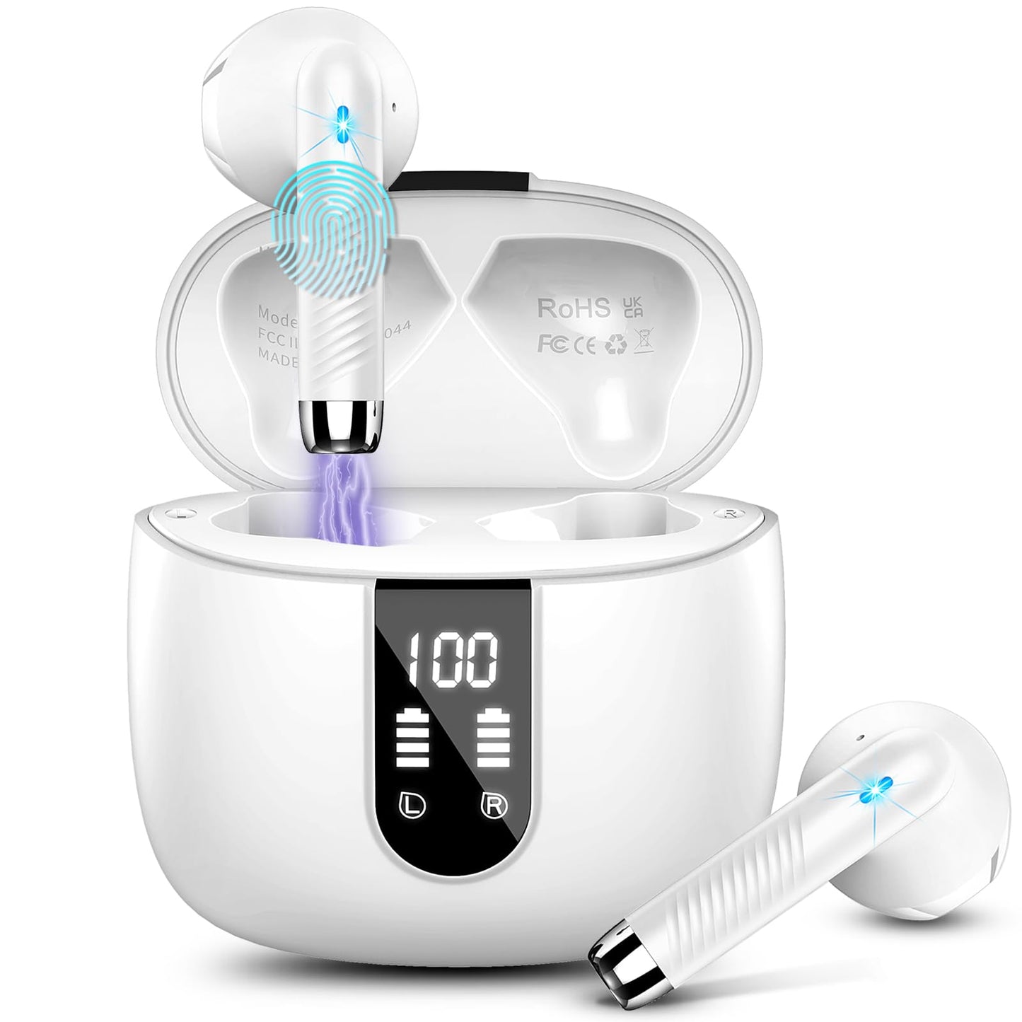 Bluetooth In-Ear Kopfhörer – Kabellos, Bluetooth 5.4, 48 h, 4 ENC Mics, Tiefer Bass, IPX7, USB-C, LED-Anzeige