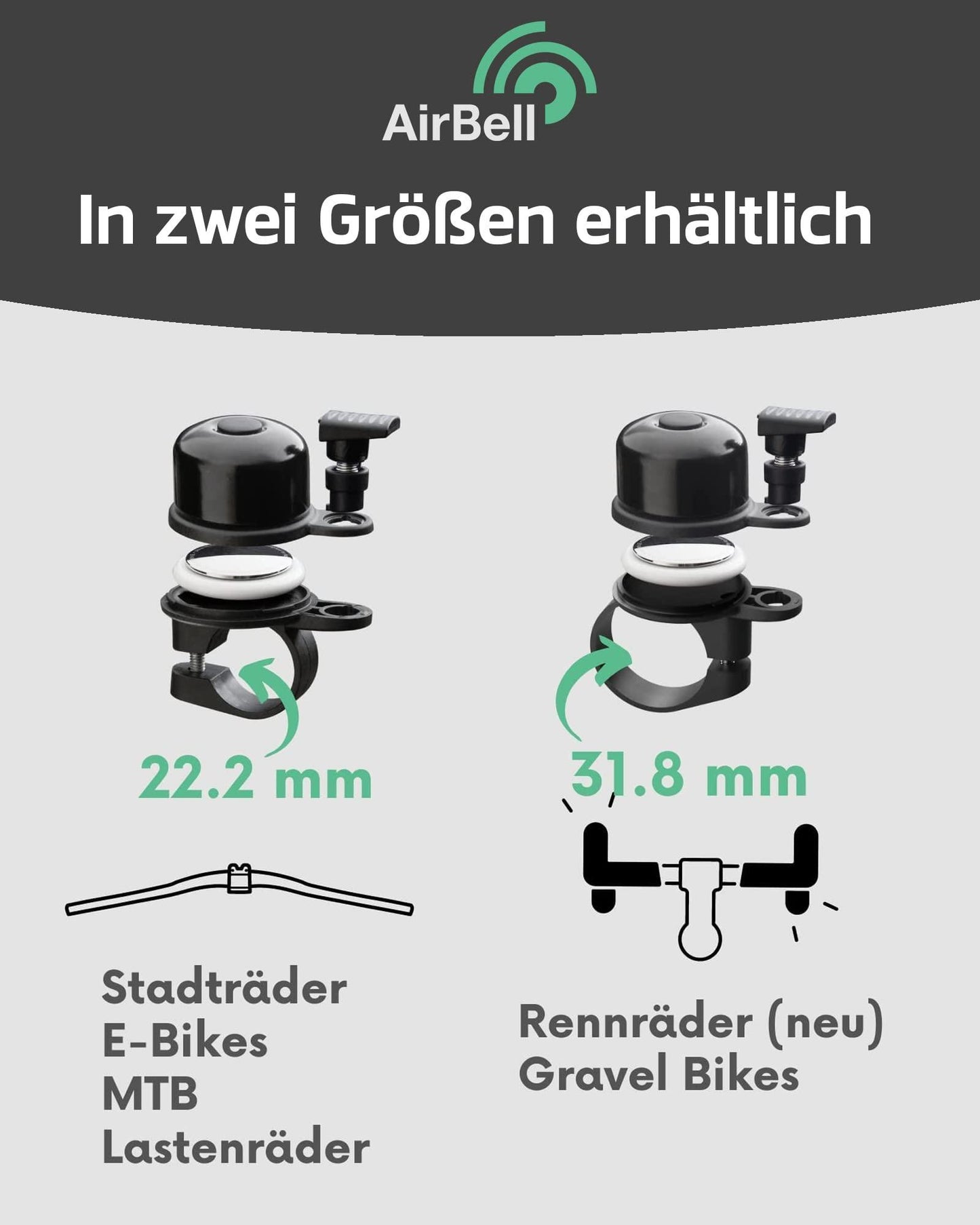 AirBell Fahrradklingel Für Apple AirTag | Halterung In Klingel Versteckt | Fahrrad Diebstahlsicherung | Inklusive Werkzeug Alcovic