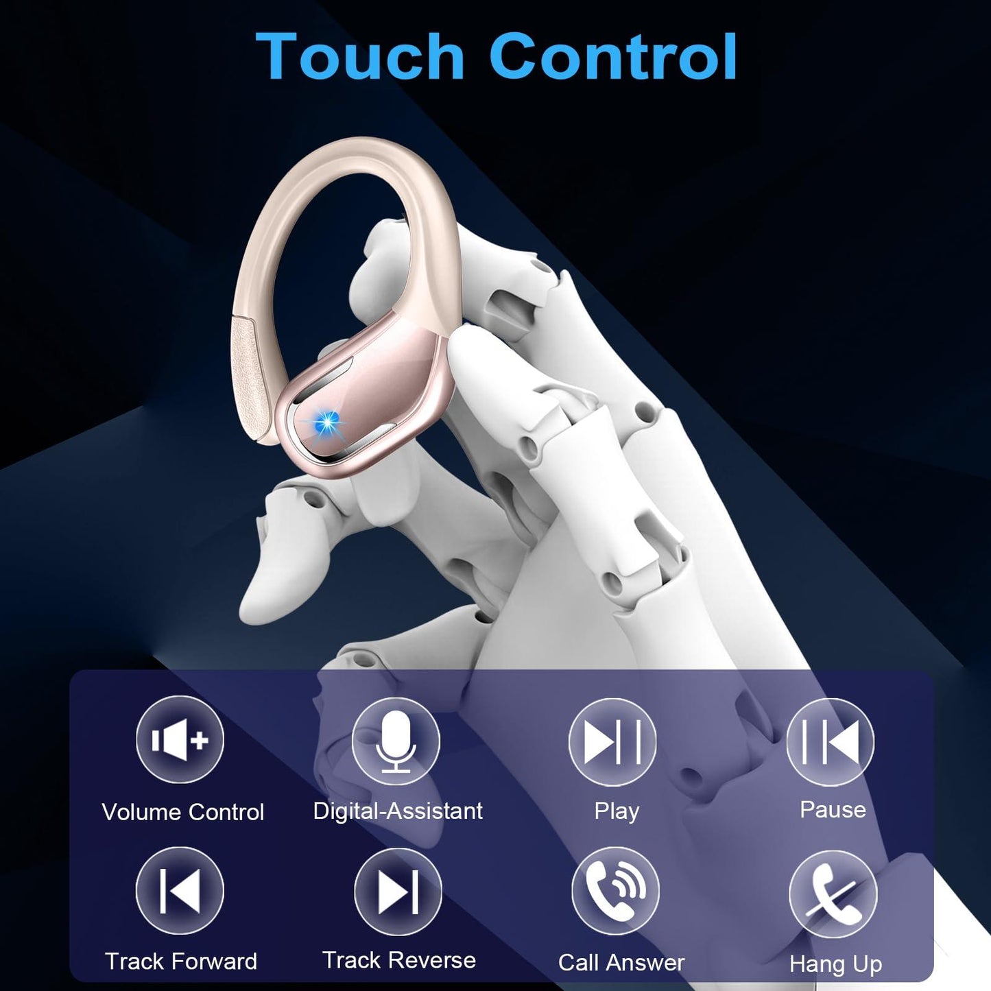 Bluetooth Kopfhörer Sport, 75Std Kopfhörer Kabellos Bluetooth 5.4, HiFi Stereo Tiefer Bass Wireless Earbud, 4 ENC Noise Cancelling Mic, IP7 Wasserdicht in Ear Ohrhörer mit Ohrhaken, USB-C LED-Anzeige - Alcovic