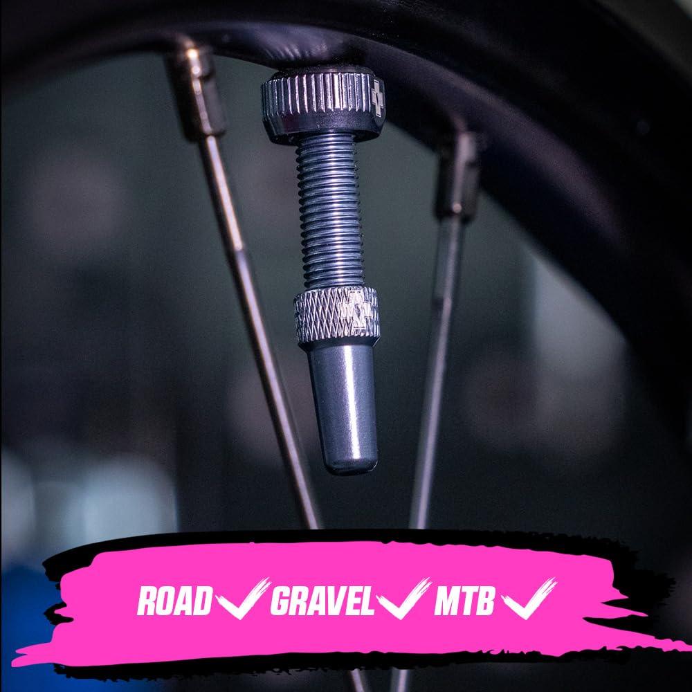 Muc-Off Graue Presta Tubeless Ventile, 44 mm - Hochwertige Anti-Leck Fahrradventile mit integriertem Werkzeug zum Entfernen des Ventilkerns Alcovic