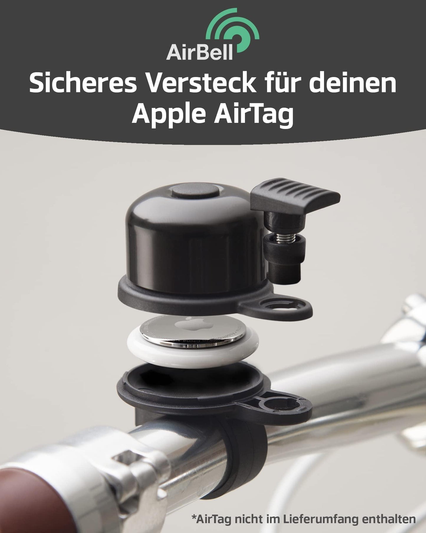 AirBell Fahrradklingel Für Apple AirTag | Halterung In Klingel Versteckt | Fahrrad Diebstahlsicherung | Inklusive Werkzeug Alcovic