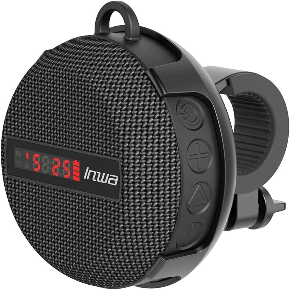 Inwa Bluetooth Fahrrad Lautsprecher Tragbarer, 5w8H IPX7 Ausgestattet Fahrradständer, Karabinerhaken, Eingebautes Mikrofon, TF-Kartenmodus, 480 Min Spielzeit(Geschwindigkeitsanzeige) Alcovic