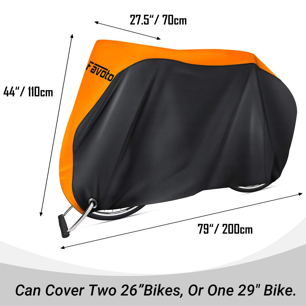 Favoto Fahrradabdeckung Wasserdicht Fahrrad Abdeckplane für 2-3 Fahrräder 210D Oxford-Gewebe Fahrradgarage Plane Fahrrad Schutzhülle Abdeckhaube mit Beutel 200 x 105x 110CM (Orange-Schwarz) Alcovic