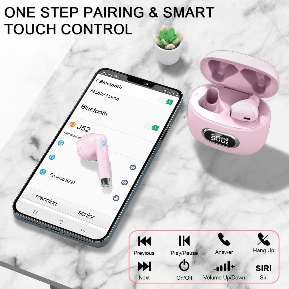 Bluetooth In-Ear Kopfhörer – Kabellos, Bluetooth 5.4, 48 h, 4 ENC Mics, Tiefer Bass, IPX7, USB-C, LED-Anzeige