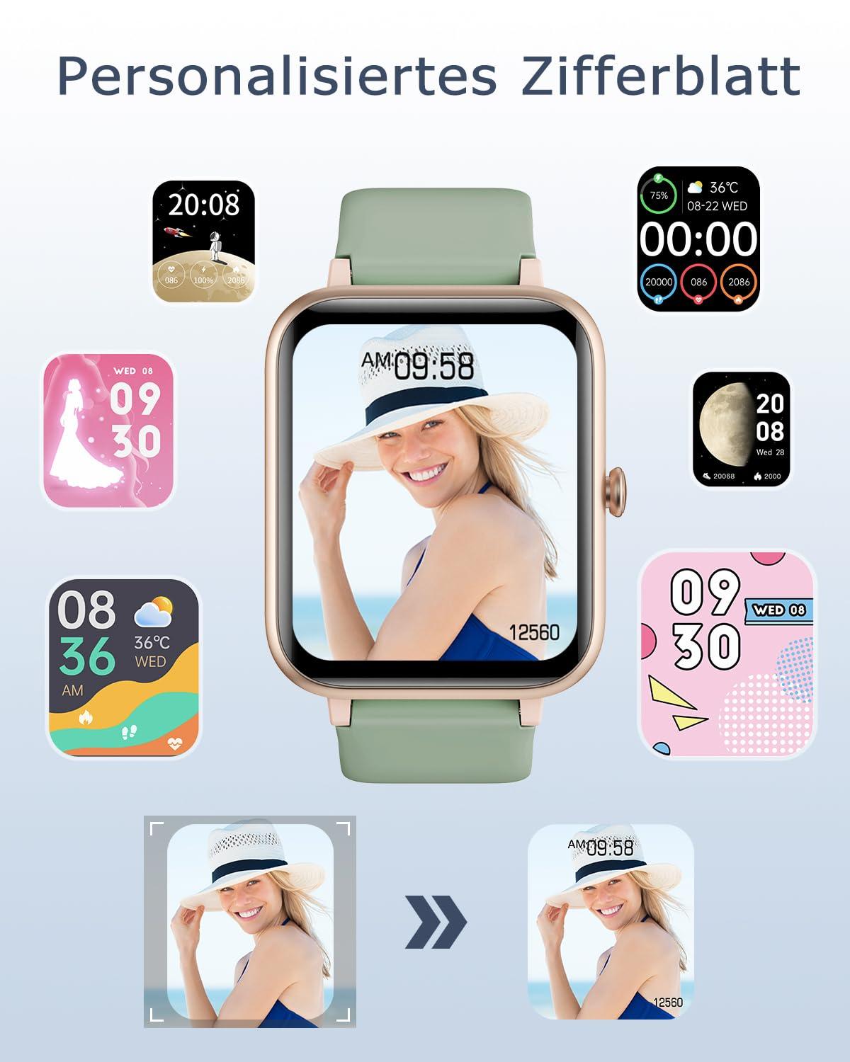 GRV Smartwatch für Damen Herren mit Telefonfunktion,Fitnessuhr mit Herzfrequenzmessung,SpO2,Schrittzähler,Schlafmonitor,Multi Trainingsmodi für iOS Android Handy Alcovic