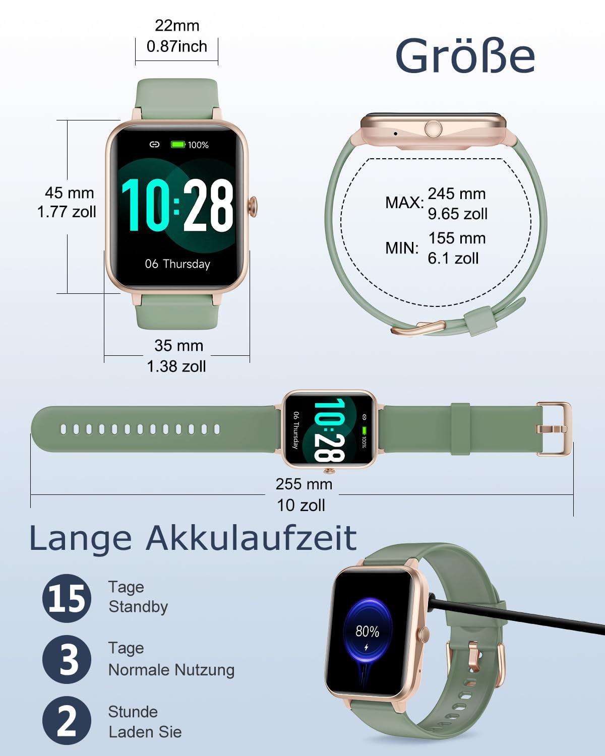GRV Smartwatch für Damen Herren mit Telefonfunktion,Fitnessuhr mit Herzfrequenzmessung,SpO2,Schrittzähler,Schlafmonitor,Multi Trainingsmodi für iOS Android Handy Alcovic