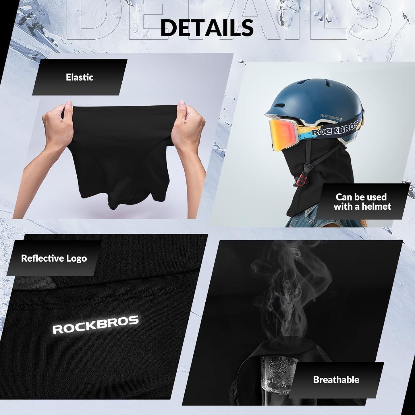 ROCKBROS Sturmhaube Herbst Winter Balaclava für Outdoorsports Radfahren, Snowboarden, Skifahren, Motorrad Fahren Winddicht Warm Gesichtshaube Einheitsgröße Herren/Damen Alcovic