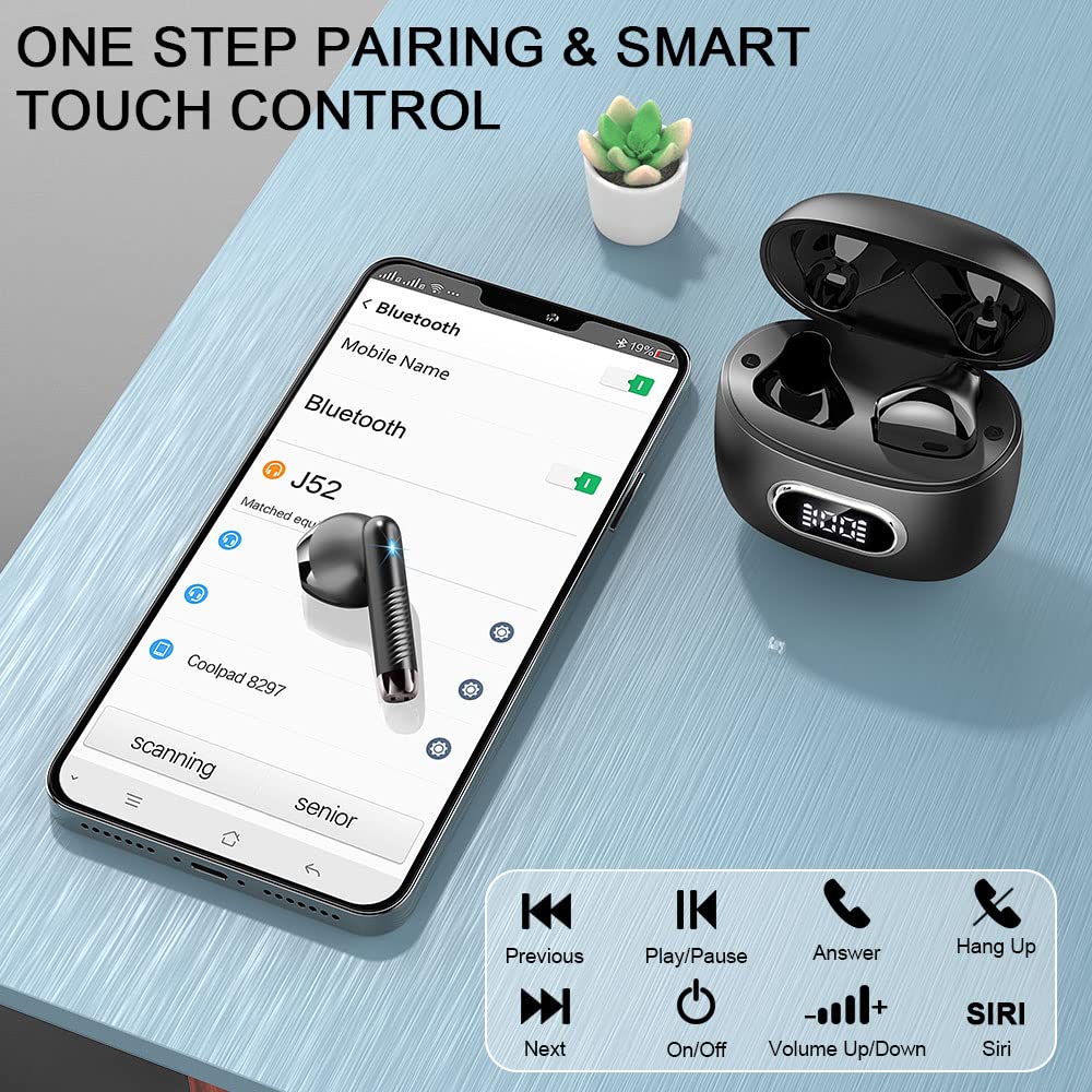 Bluetooth In-Ear Kopfhörer – Kabellos, Bluetooth 5.4, 48 h, 4 ENC Mics, Tiefer Bass, IPX7, USB-C, LED-Anzeige