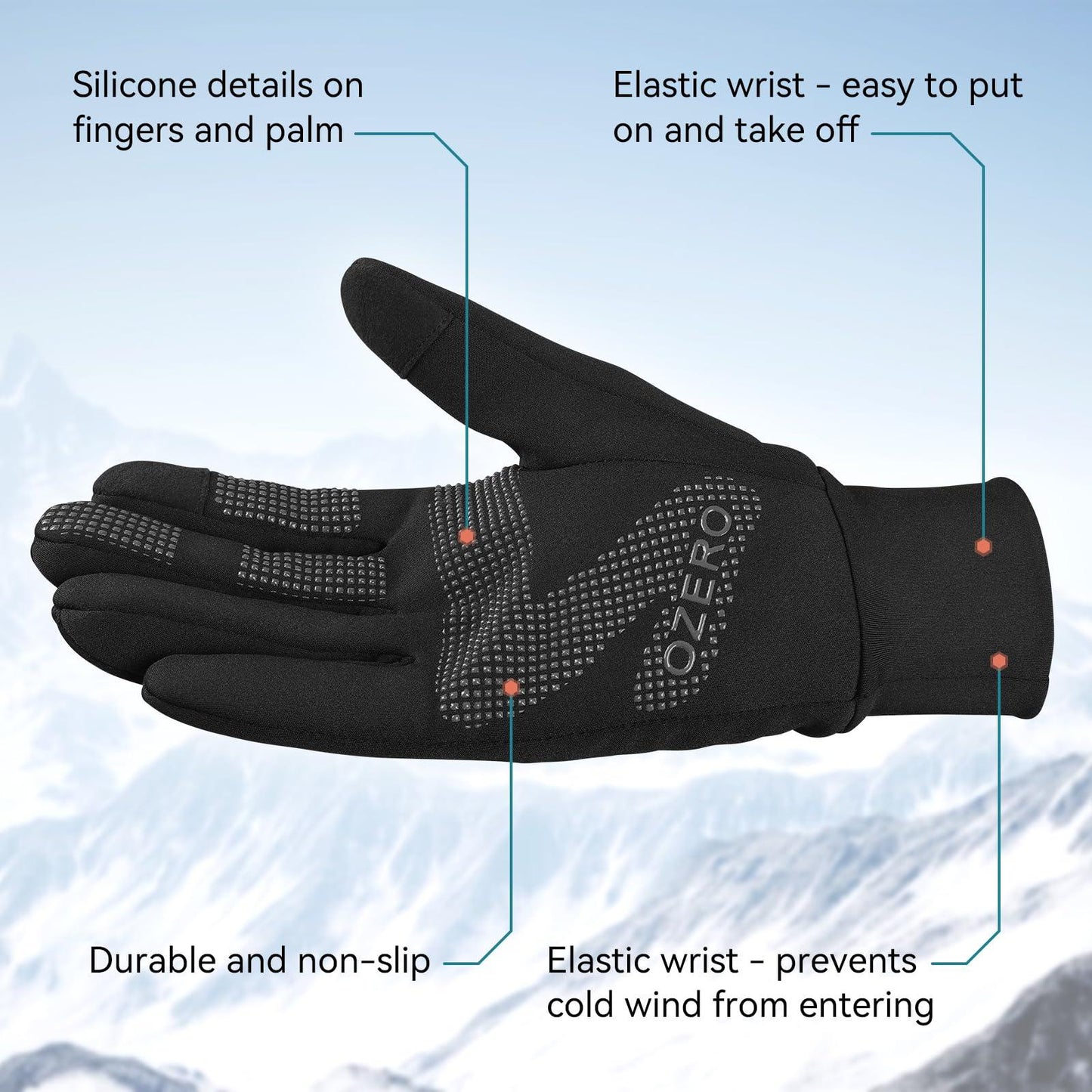 OZERO Herren Wasserdicht Thermohandschuhe, Touchscreen Winterhandschuhe Fahrhandschuhe Fahrradhandschuhe Laufhandschuhe Alcovic