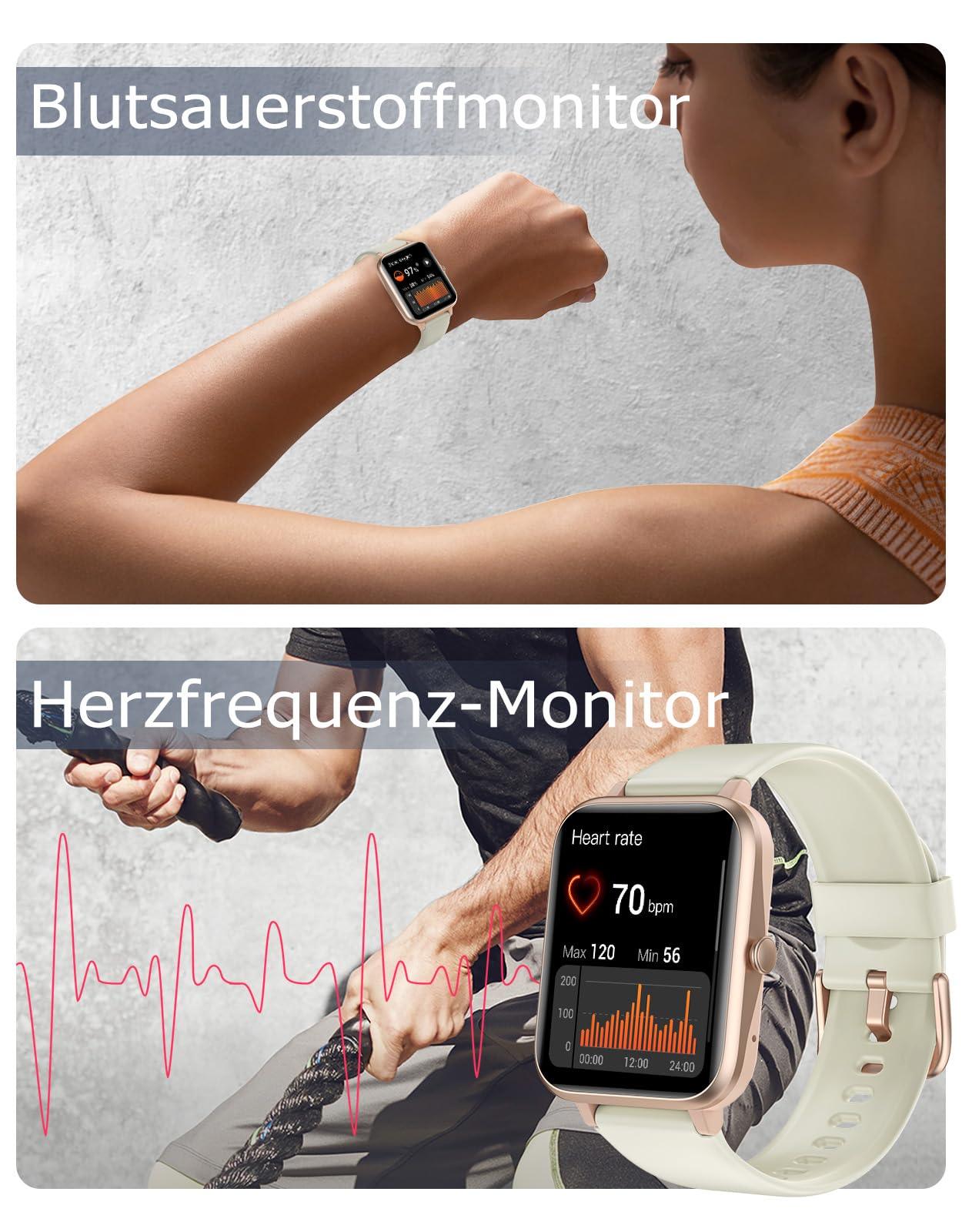 GRV Smartwatch für Damen Herren mit Telefonfunktion,Fitnessuhr mit Herzfrequenzmessung,SpO2,Schrittzähler,Schlafmonitor,Multi Trainingsmodi für iOS Android Handy Alcovic