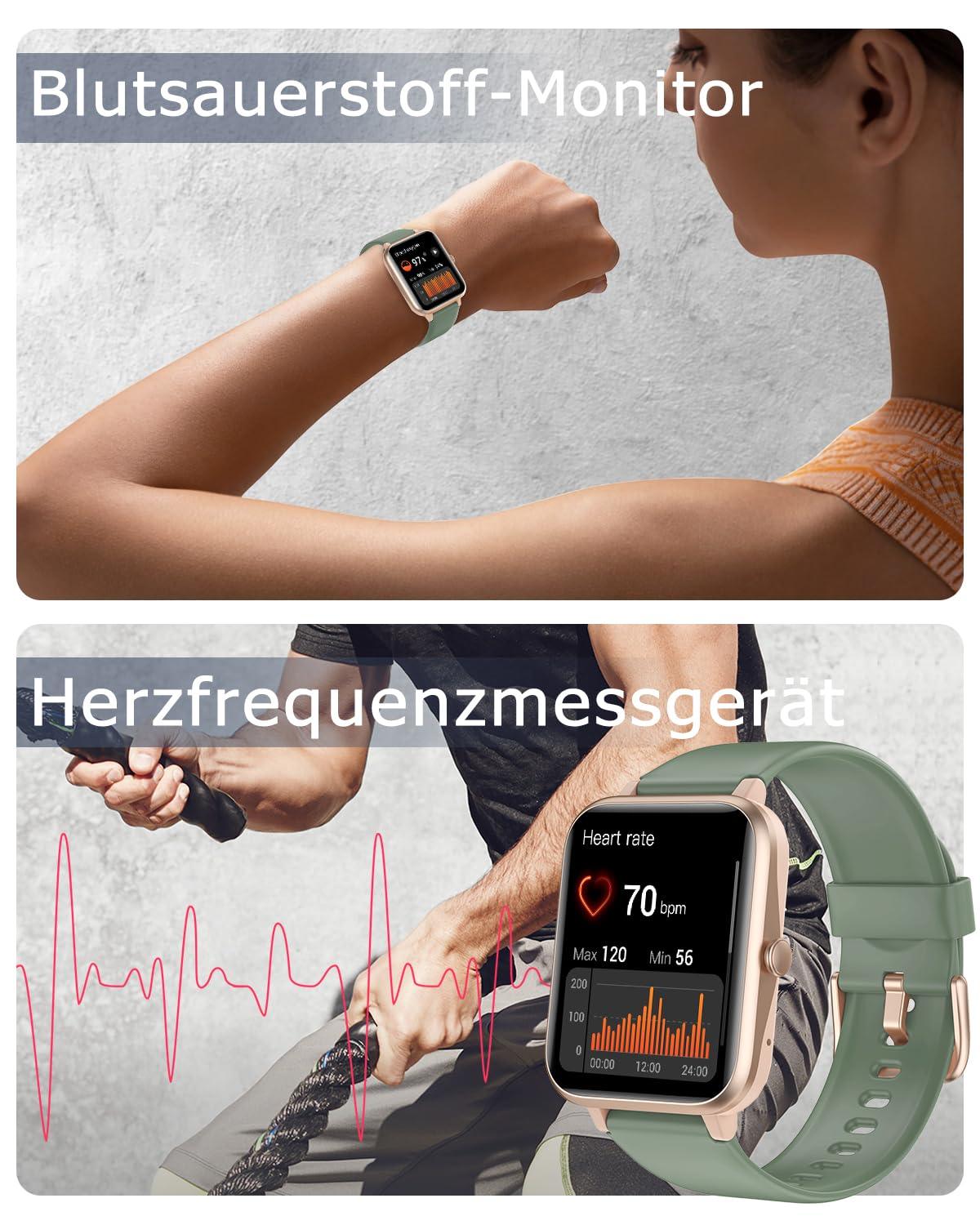 GRV Smartwatch für Damen Herren mit Telefonfunktion,Fitnessuhr mit Herzfrequenzmessung,SpO2,Schrittzähler,Schlafmonitor,Multi Trainingsmodi für iOS Android Handy Alcovic