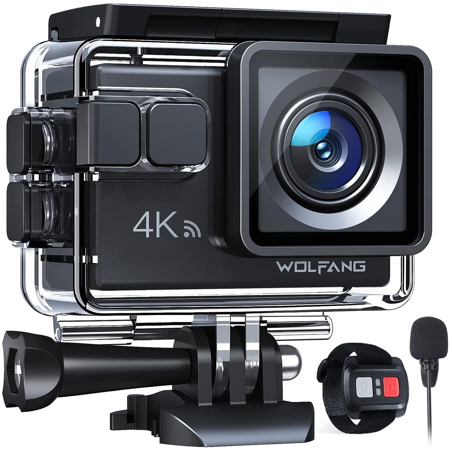 WOLFANG Action Cam 4K30FPS 20MP mit 32GB microSDXC Speicherkarte WiFi 40M Unterwasserkamera Wasserdicht EIS Actioncam Fernregler Mikrofon Zubehör Kit - Alcovic