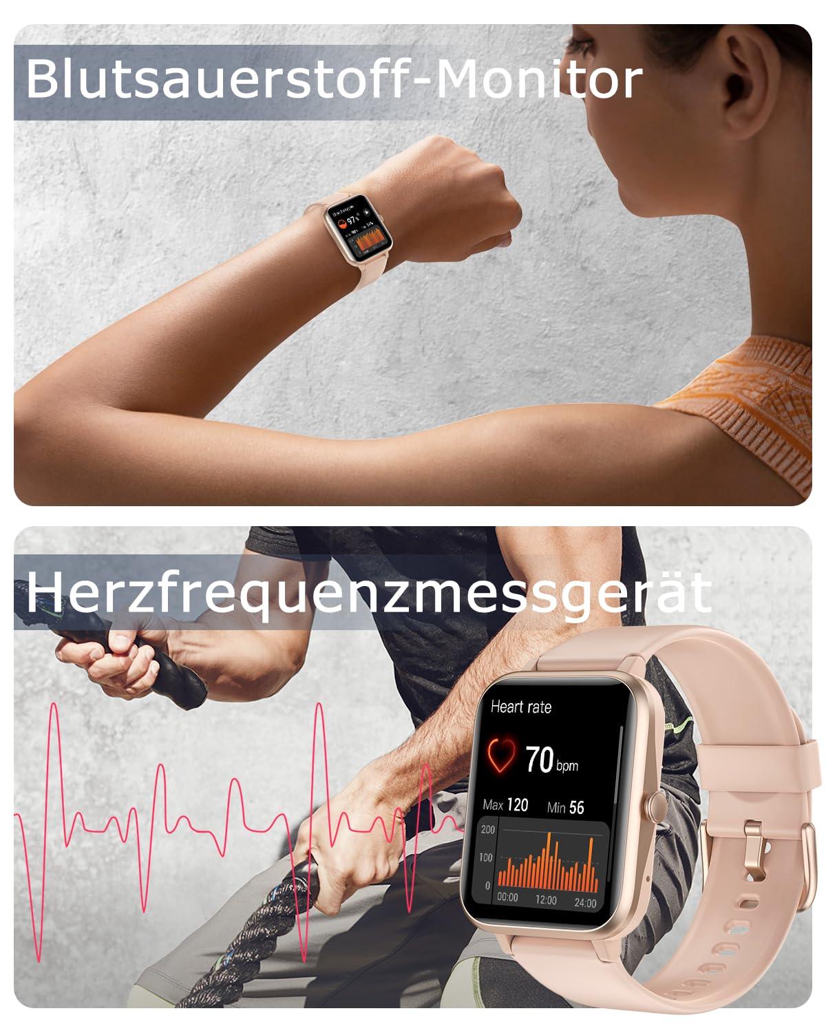 GRV Smartwatch für Damen Herren mit Telefonfunktion,Fitnessuhr mit Herzfrequenzmessung,SpO2,Schrittzähler,Schlafmonitor,Multi Trainingsmodi für iOS Android Handy Alcovic
