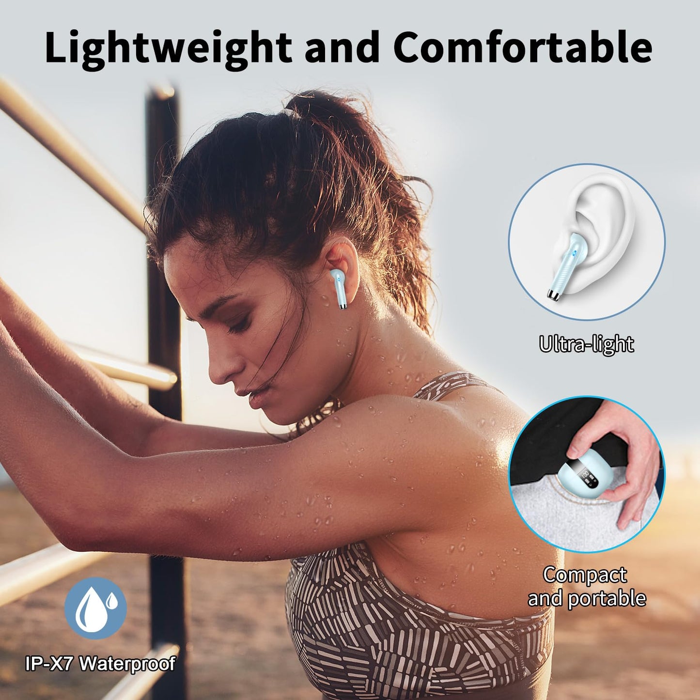 Bluetooth In-Ear Kopfhörer – Kabellos, Bluetooth 5.4, 48 h, 4 ENC Mics, Tiefer Bass, IPX7, USB-C, LED-Anzeige