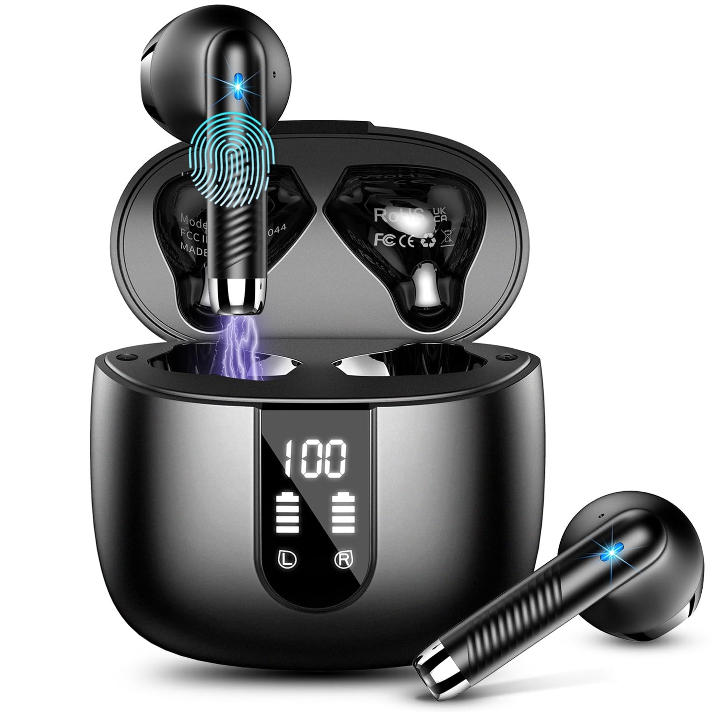 Bluetooth In-Ear Kopfhörer – Kabellos, Bluetooth 5.4, 48 h, 4 ENC Mics, Tiefer Bass, IPX7, USB-C, LED-Anzeige