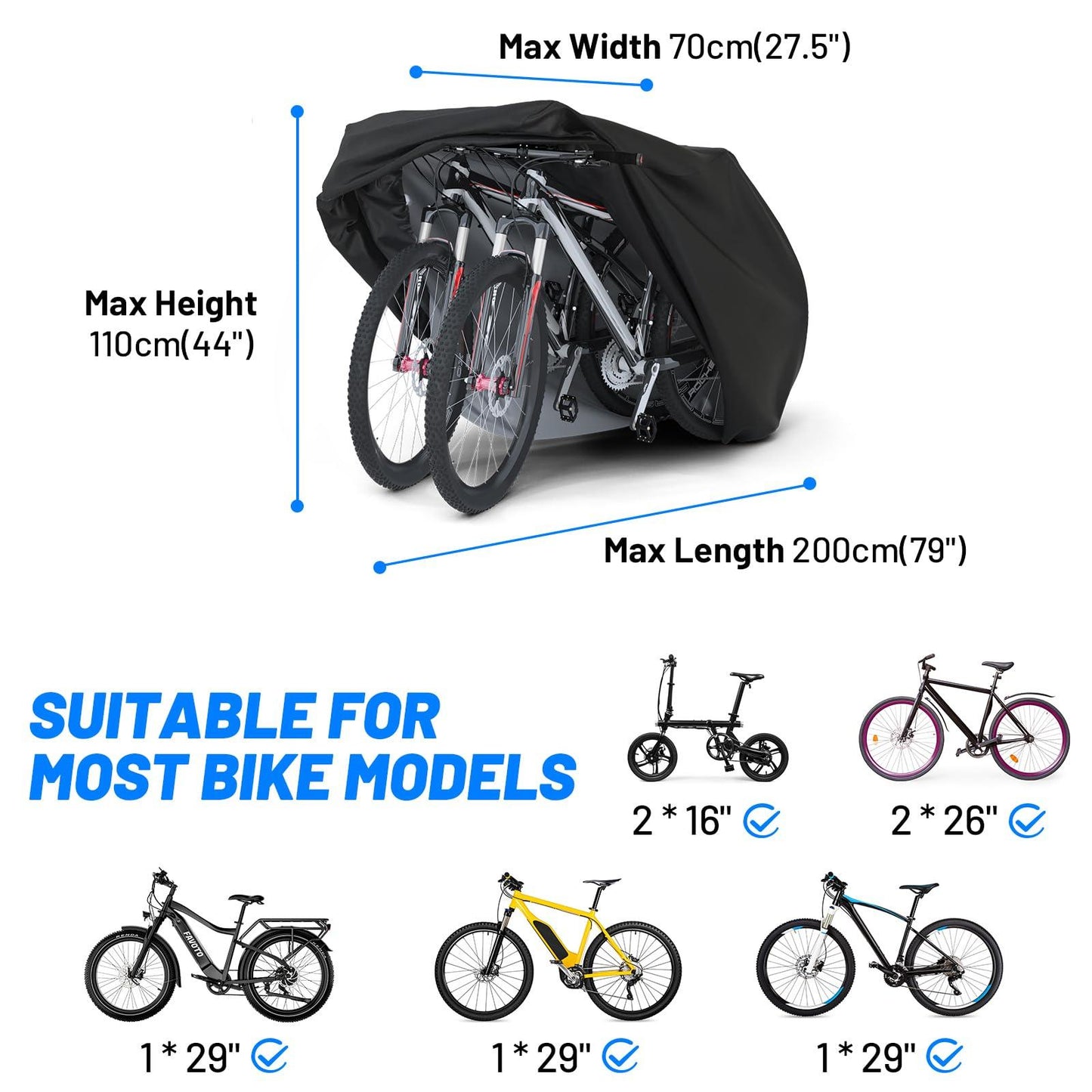 Favoto Fahrradabdeckung Wasserdicht Fahrrad Abdeckplane für 2-3 Fahrräder 210D Oxford-Gewebe Fahrradgarage Plane Fahrrad Schutzhülle Abdeckhaube mit Beutel 200 x 105x 110CM (Orange-Schwarz) Alcovic