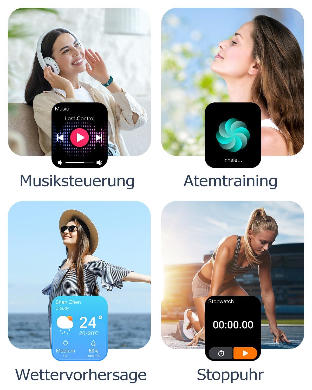 GRV Smartwatch für Damen Herren mit Telefonfunktion,Fitnessuhr mit Herzfrequenzmessung,SpO2,Schrittzähler,Schlafmonitor,Multi Trainingsmodi für iOS Android Handy Alcovic