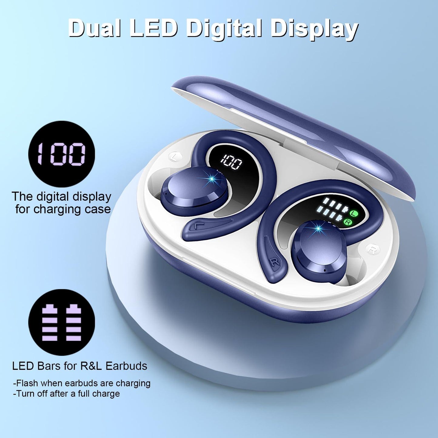 Bluetooth Kopfhörer Sport, 75Std Kopfhörer Kabellos Bluetooth 5.4, HiFi Stereo Tiefer Bass Wireless Earbud, 4 ENC Noise Cancelling Mic, IP7 Wasserdicht in Ear Ohrhörer mit Ohrhaken, USB-C LED-Anzeige Alcovic