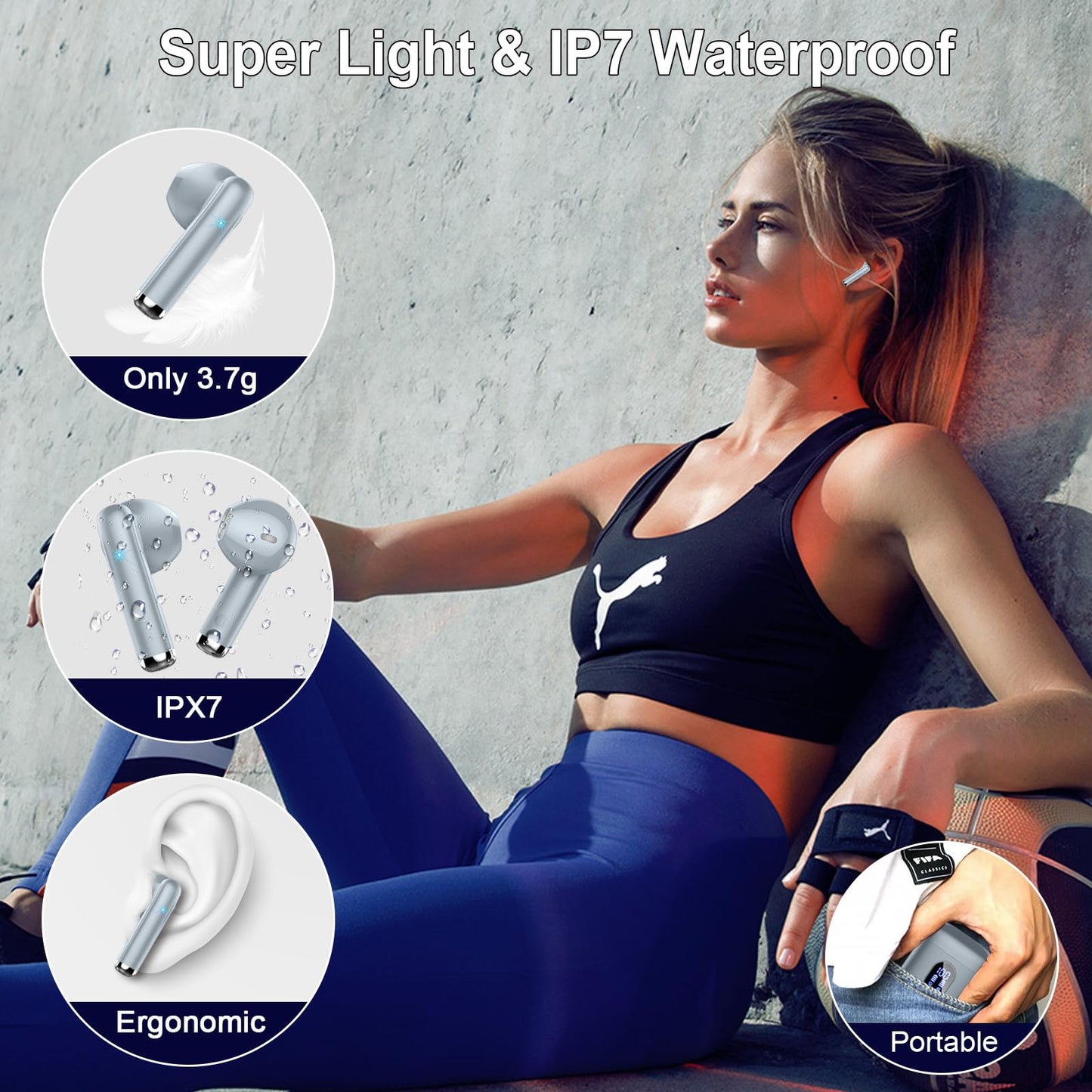 Bluetooth In-Ear Kopfhörer – Kabellos, Bluetooth 5.4, 48 h, 4 ENC Mics, Tiefer Bass, IPX7, USB-C, LED-Anzeige