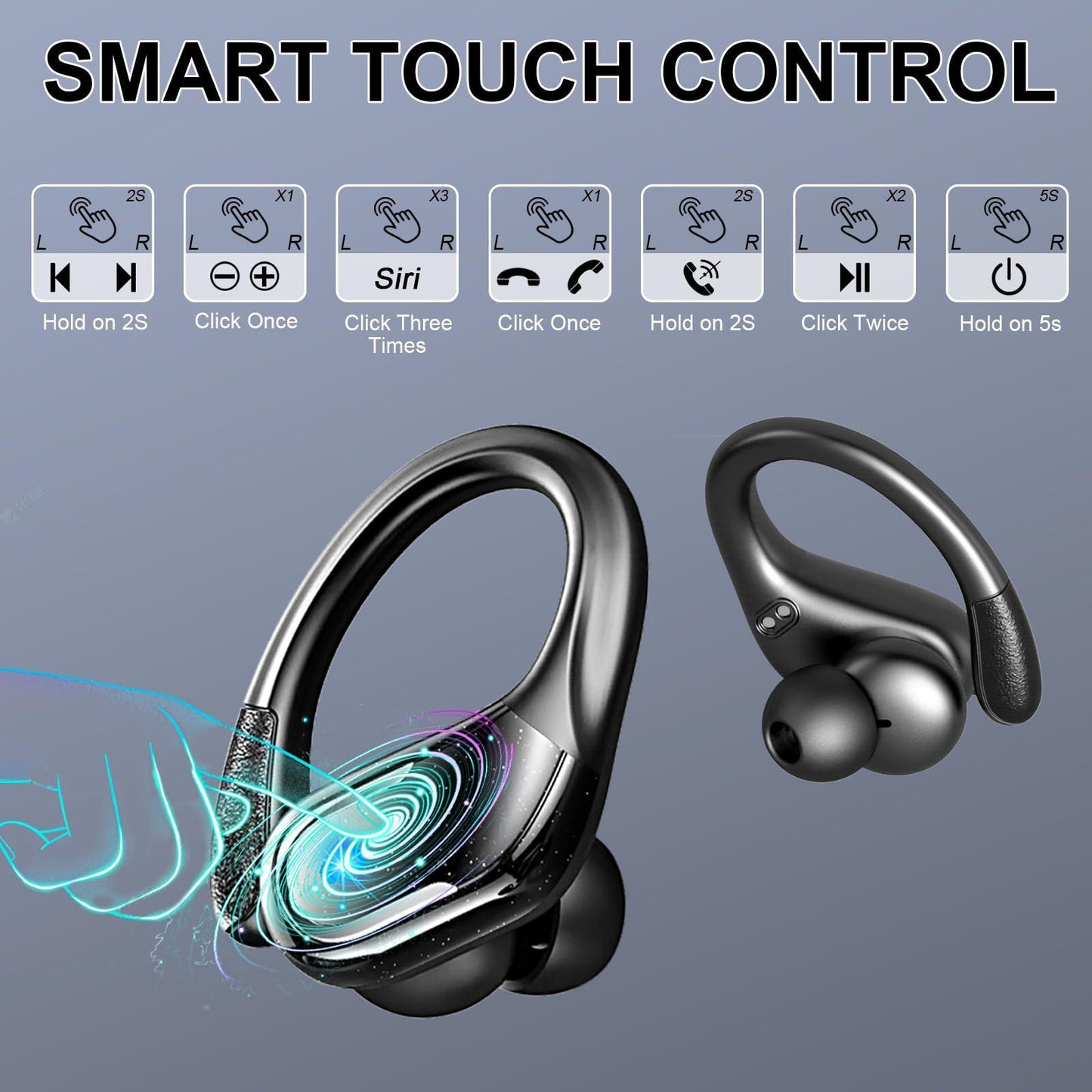 Bluetooth Kopfhörer Sport, 75Std Kopfhörer Kabellos Bluetooth 5.4, HiFi Stereo Tiefer Bass Wireless Earbud, 4 ENC Noise Cancelling Mic, IP7 Wasserdicht in Ear Ohrhörer mit Ohrhaken, USB-C LED-Anzeige Alcovic
