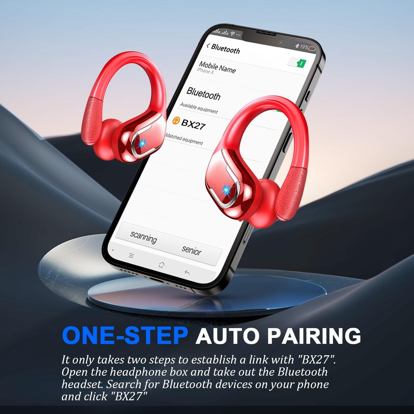 Bluetooth Kopfhörer Sport, 75Std Kopfhörer Kabellos Bluetooth 5.4, HiFi Stereo Tiefer Bass Wireless Earbud, 4 ENC Noise Cancelling Mic, IP7 Wasserdicht in Ear Ohrhörer mit Ohrhaken, USB-C LED-Anzeige Alcovic