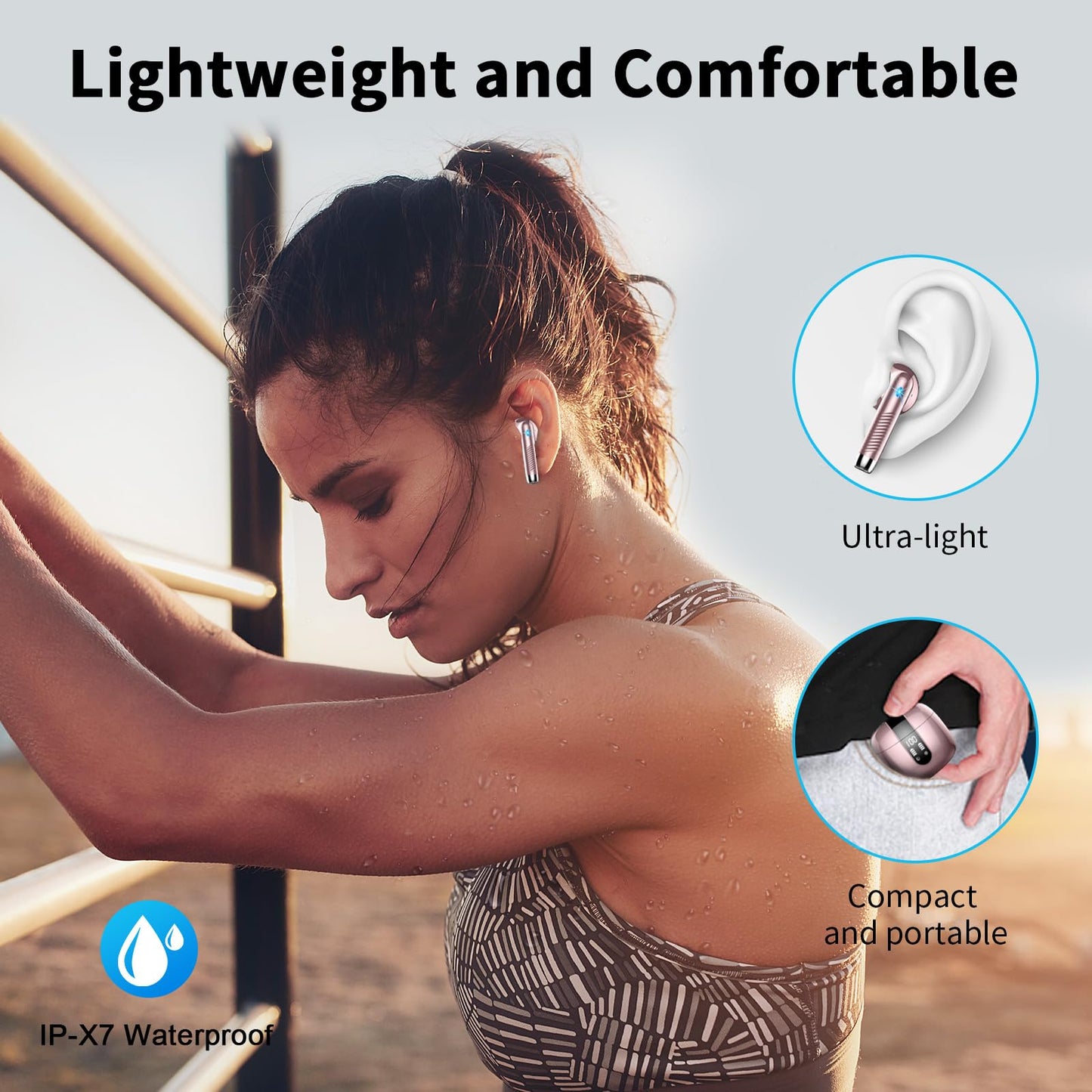 Bluetooth In-Ear Kopfhörer – Kabellos, Bluetooth 5.4, 48 h, 4 ENC Mics, Tiefer Bass, IPX7, USB-C, LED-Anzeige
