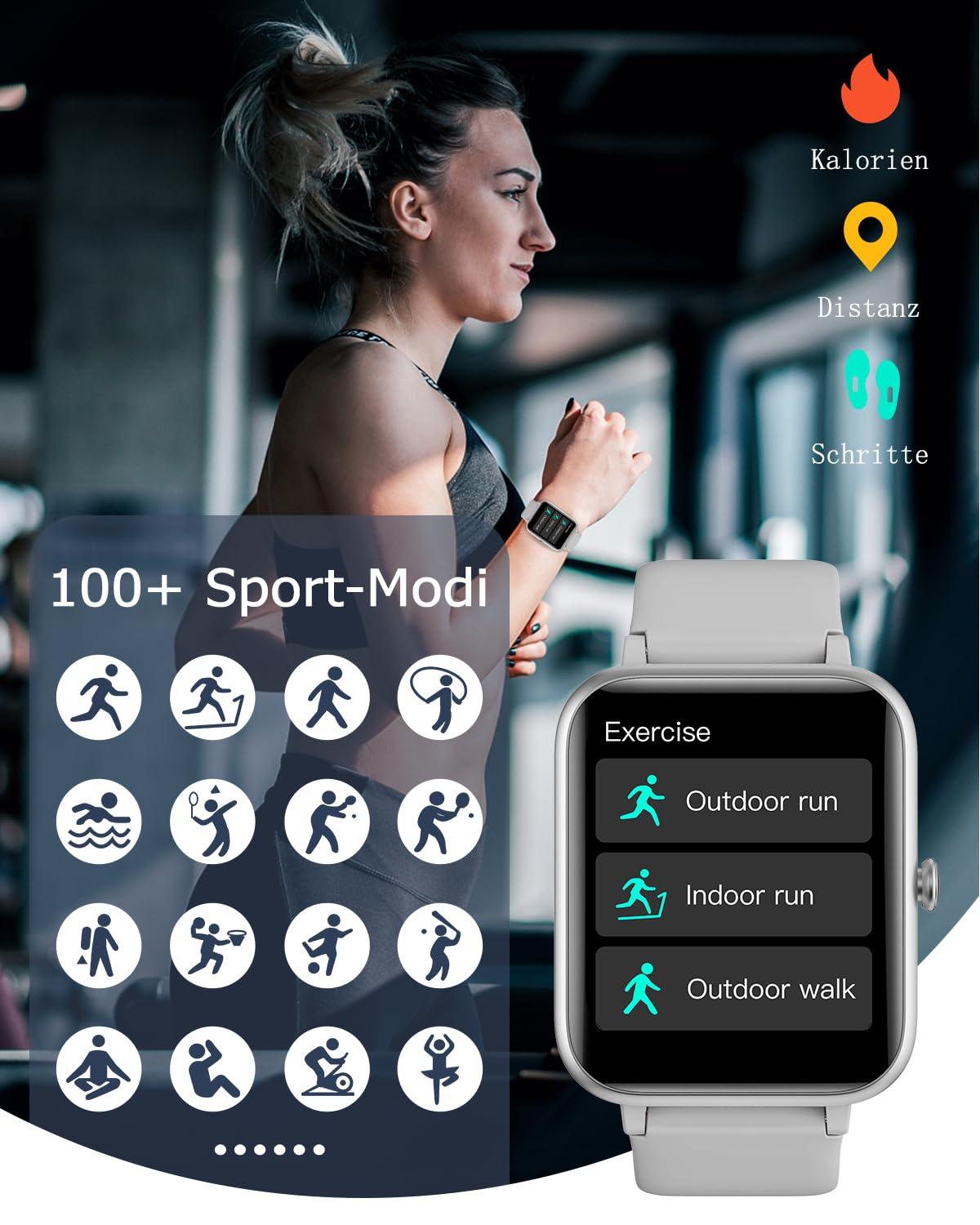 GRV Smartwatch für Damen Herren mit Telefonfunktion,Fitnessuhr mit Herzfrequenzmessung,SpO2,Schrittzähler,Schlafmonitor,Multi Trainingsmodi für iOS Android Handy Alcovic