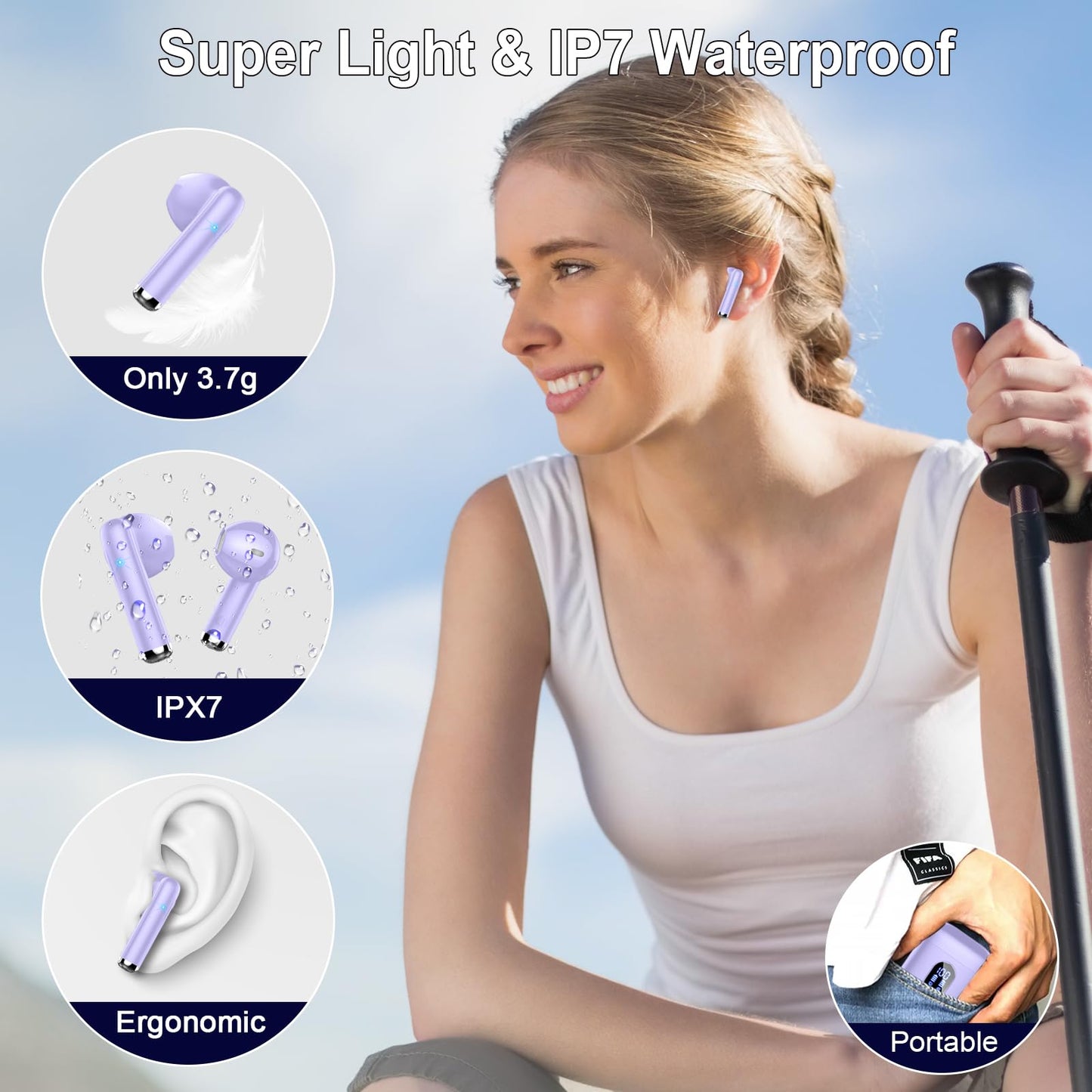 Bluetooth In-Ear Kopfhörer – Kabellos, Bluetooth 5.4, 48 h, 4 ENC Mics, Tiefer Bass, IPX7, USB-C, LED-Anzeige