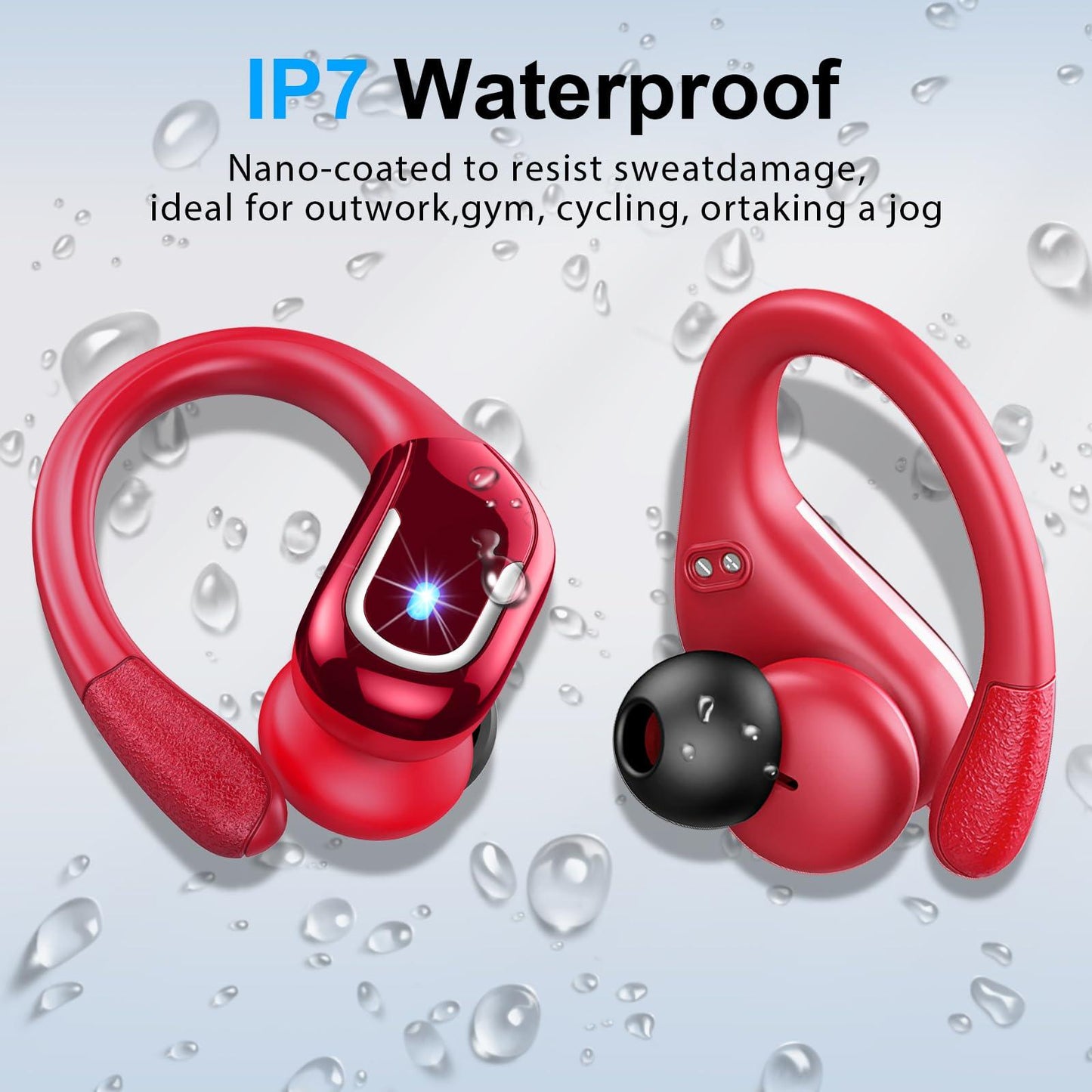 Bluetooth Kopfhörer Sport, 75Std Kopfhörer Kabellos Bluetooth 5.4, HiFi Stereo Tiefer Bass Wireless Earbud, 4 ENC Noise Cancelling Mic, IP7 Wasserdicht in Ear Ohrhörer mit Ohrhaken, USB-C LED-Anzeige - Alcovic