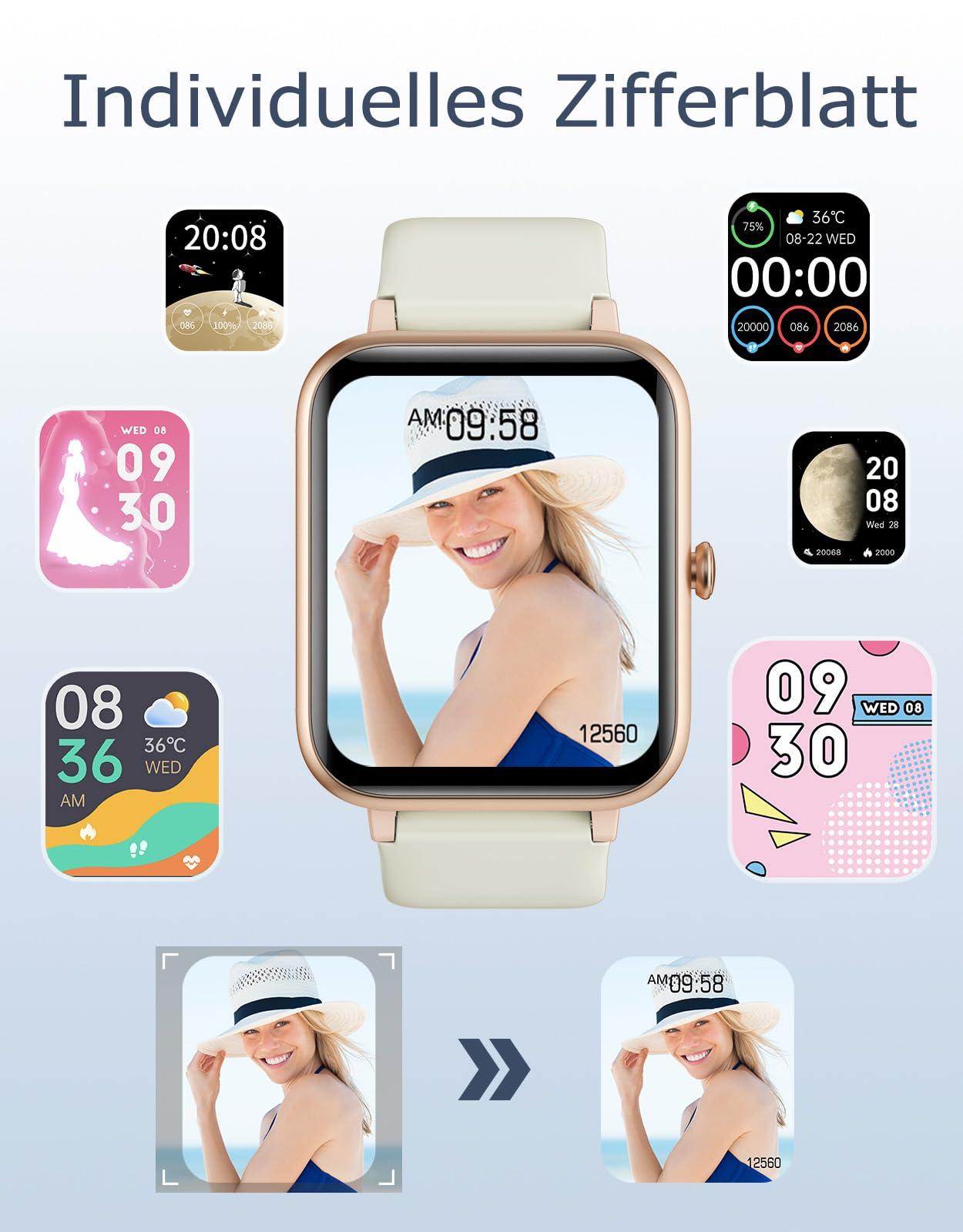GRV Smartwatch für Damen Herren mit Telefonfunktion,Fitnessuhr mit Herzfrequenzmessung,SpO2,Schrittzähler,Schlafmonitor,Multi Trainingsmodi für iOS Android Handy Alcovic