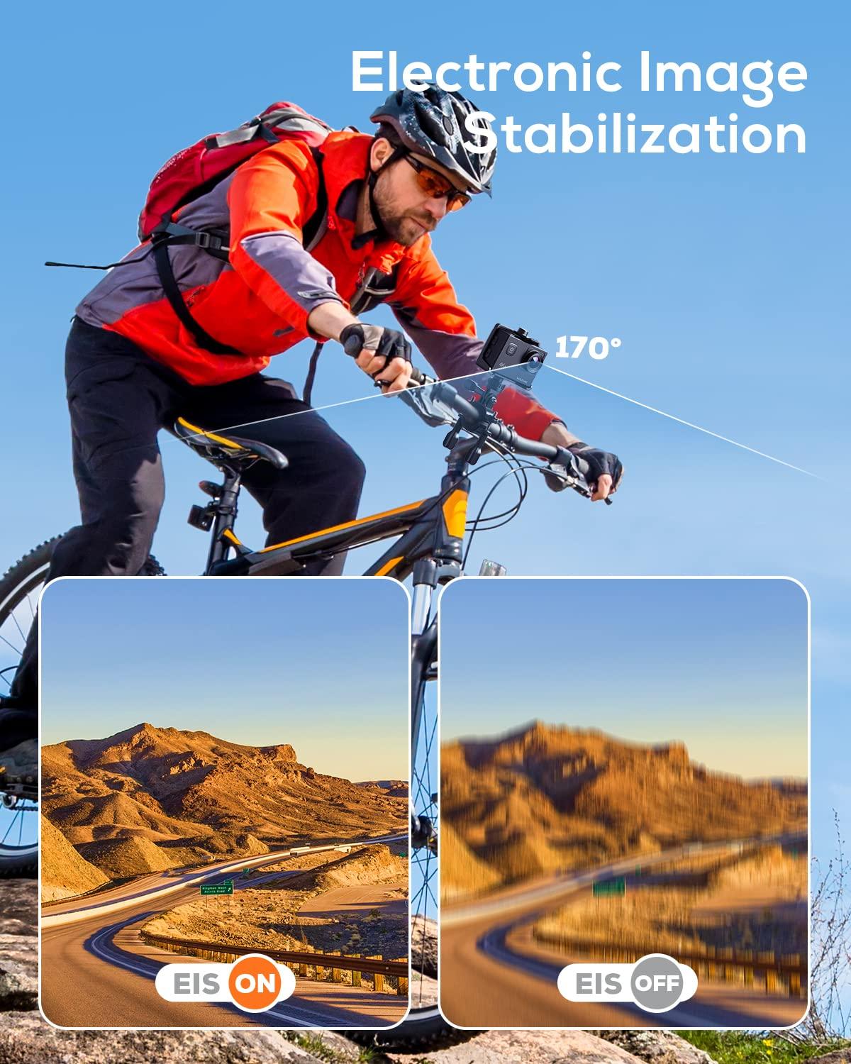 WOLFANG Action Cam 4K30FPS 20MP mit 32GB microSDXC Speicherkarte WiFi 40M Unterwasserkamera Wasserdicht EIS Actioncam Fernregler Mikrofon Zubehör Kit Alcovic