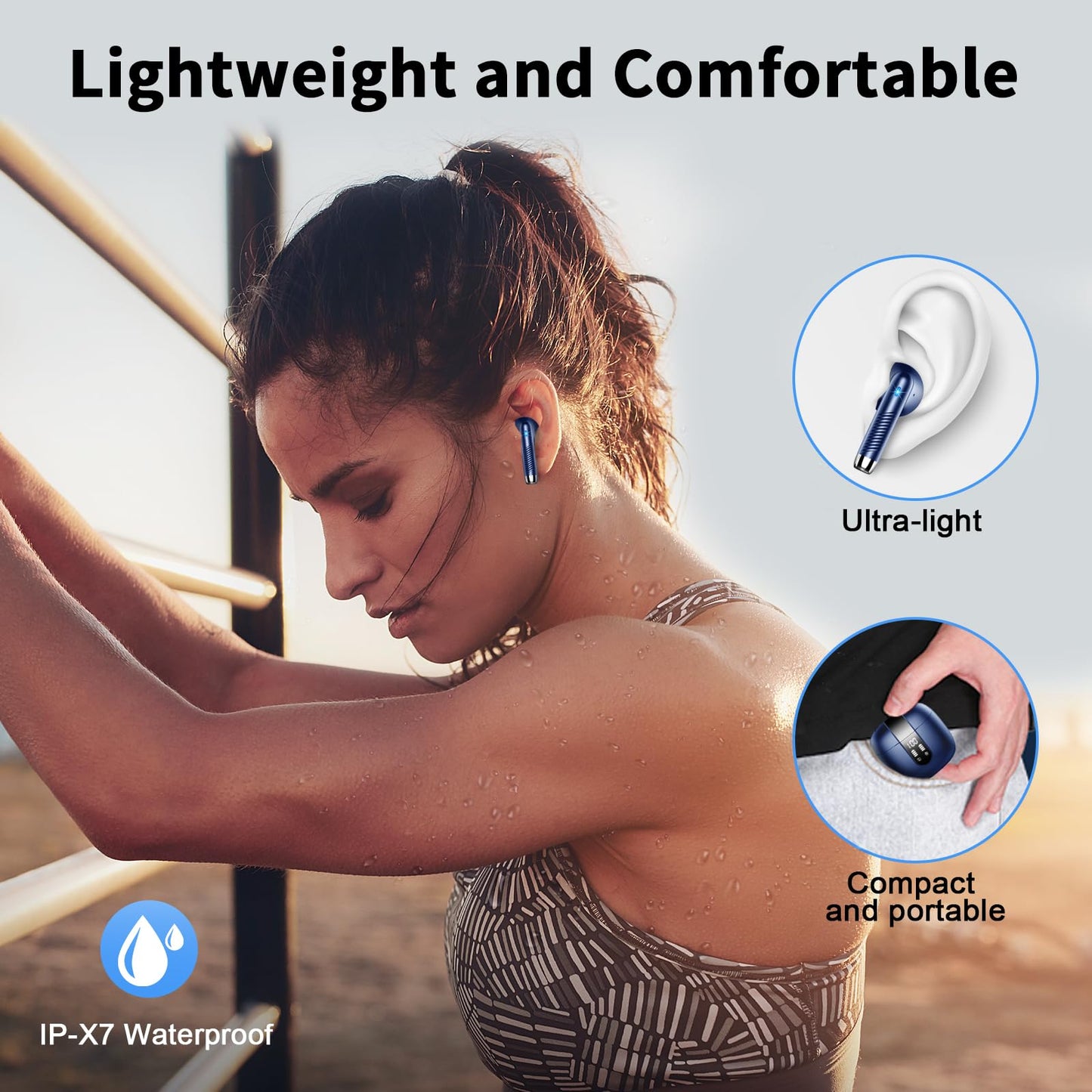 Bluetooth In-Ear Kopfhörer – Kabellos, Bluetooth 5.4, 48 h, 4 ENC Mics, Tiefer Bass, IPX7, USB-C, LED-Anzeige