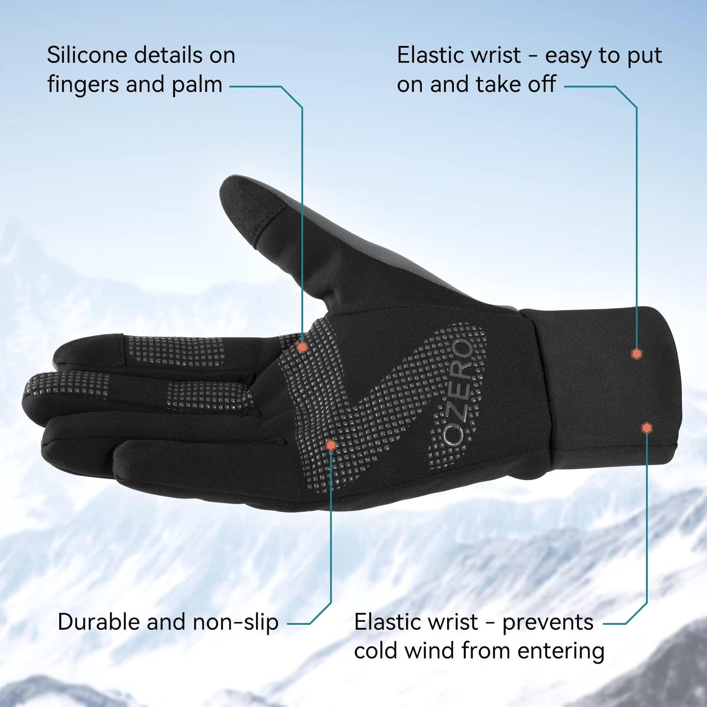 OZERO Herren Wasserdicht Thermohandschuhe, Touchscreen Winterhandschuhe Fahrhandschuhe Fahrradhandschuhe Laufhandschuhe Alcovic