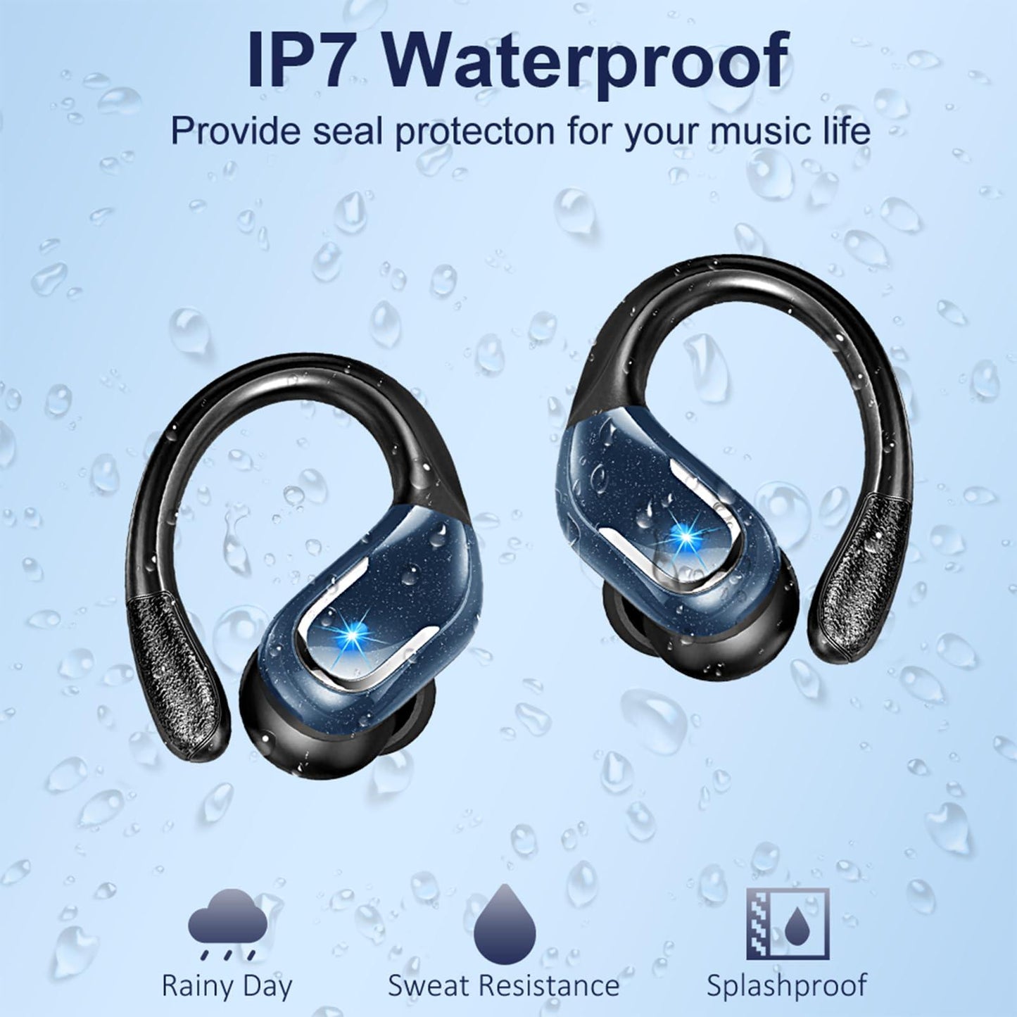 Bluetooth Kopfhörer Sport, 75Std Kopfhörer Kabellos Bluetooth 5.4, HiFi Stereo Tiefer Bass Wireless Earbud, 4 ENC Noise Cancelling Mic, IP7 Wasserdicht in Ear Ohrhörer mit Ohrhaken, USB-C LED-Anzeige - Alcovic