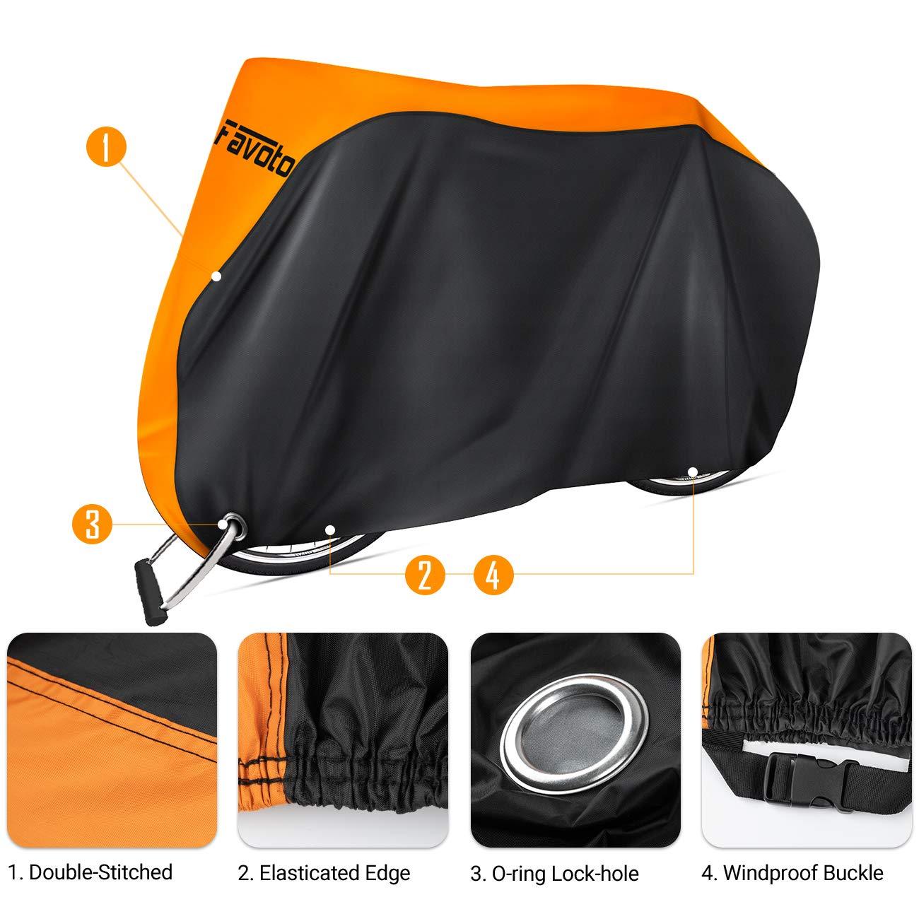 Favoto Fahrradabdeckung Wasserdicht Fahrrad Abdeckplane für 2-3 Fahrräder 210D Oxford-Gewebe Fahrradgarage Plane Fahrrad Schutzhülle Abdeckhaube mit Beutel 200 x 105x 110CM (Orange-Schwarz) Alcovic