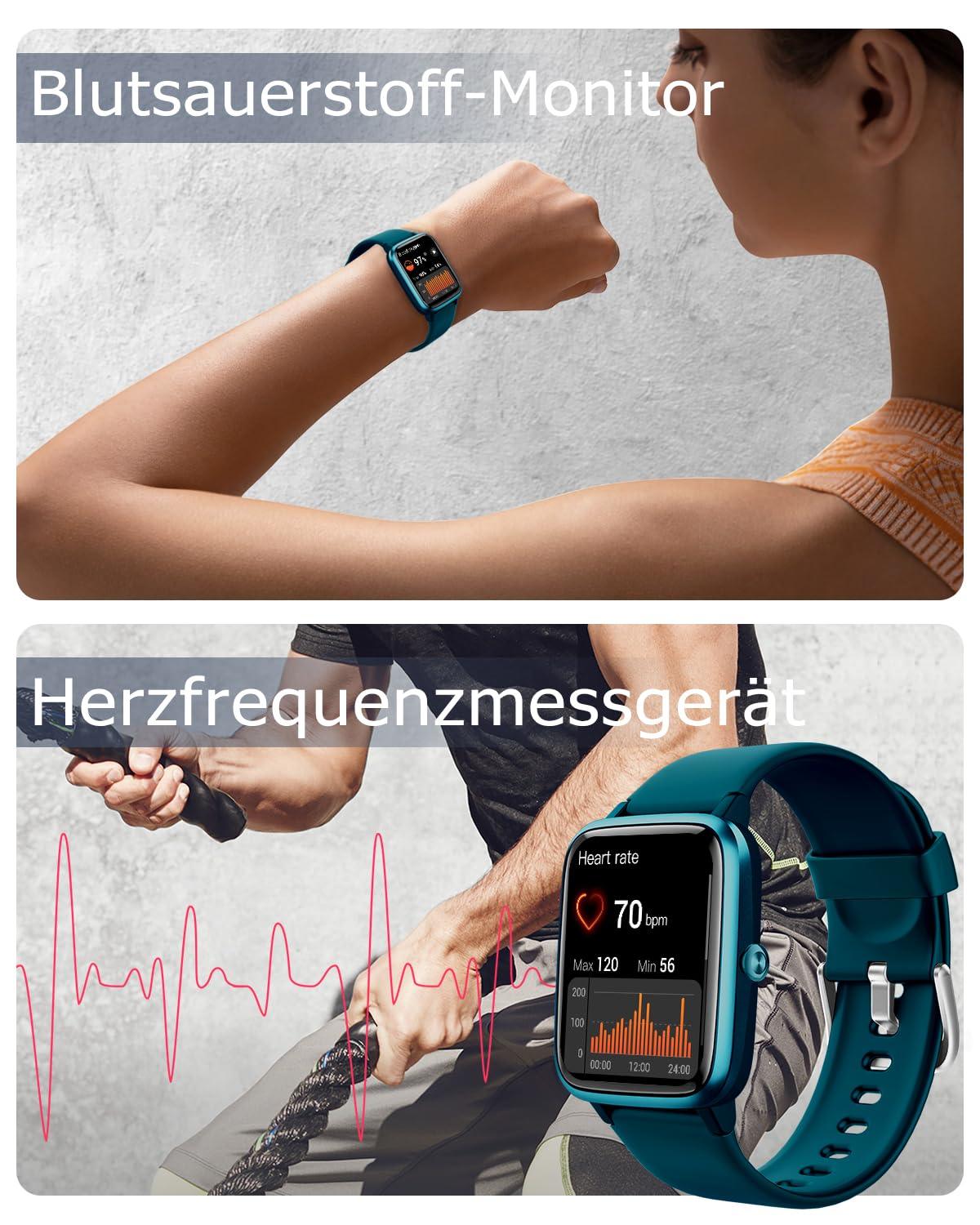 GRV Smartwatch für Damen Herren mit Telefonfunktion,Fitnessuhr mit Herzfrequenzmessung,SpO2,Schrittzähler,Schlafmonitor,Multi Trainingsmodi für iOS Android Handy Alcovic
