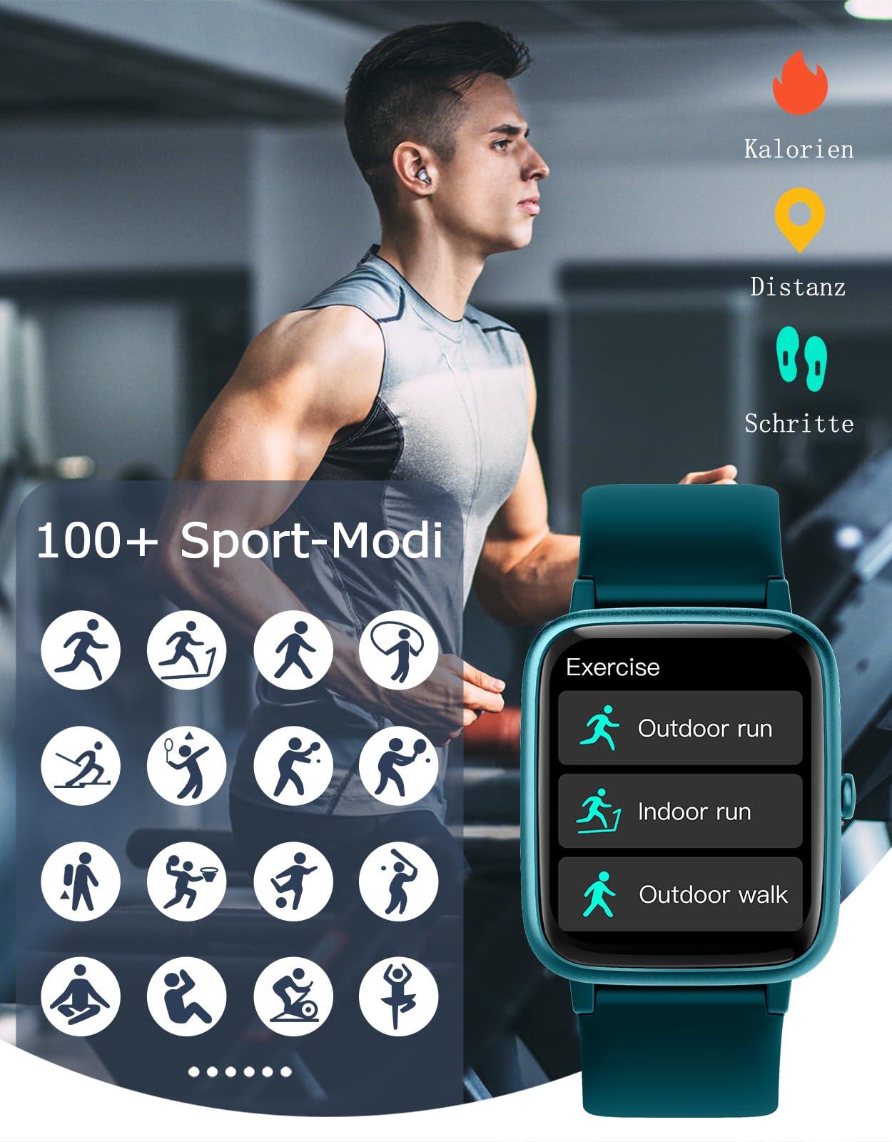 GRV Smartwatch für Damen Herren mit Telefonfunktion,Fitnessuhr mit Herzfrequenzmessung,SpO2,Schrittzähler,Schlafmonitor,Multi Trainingsmodi für iOS Android Handy Alcovic
