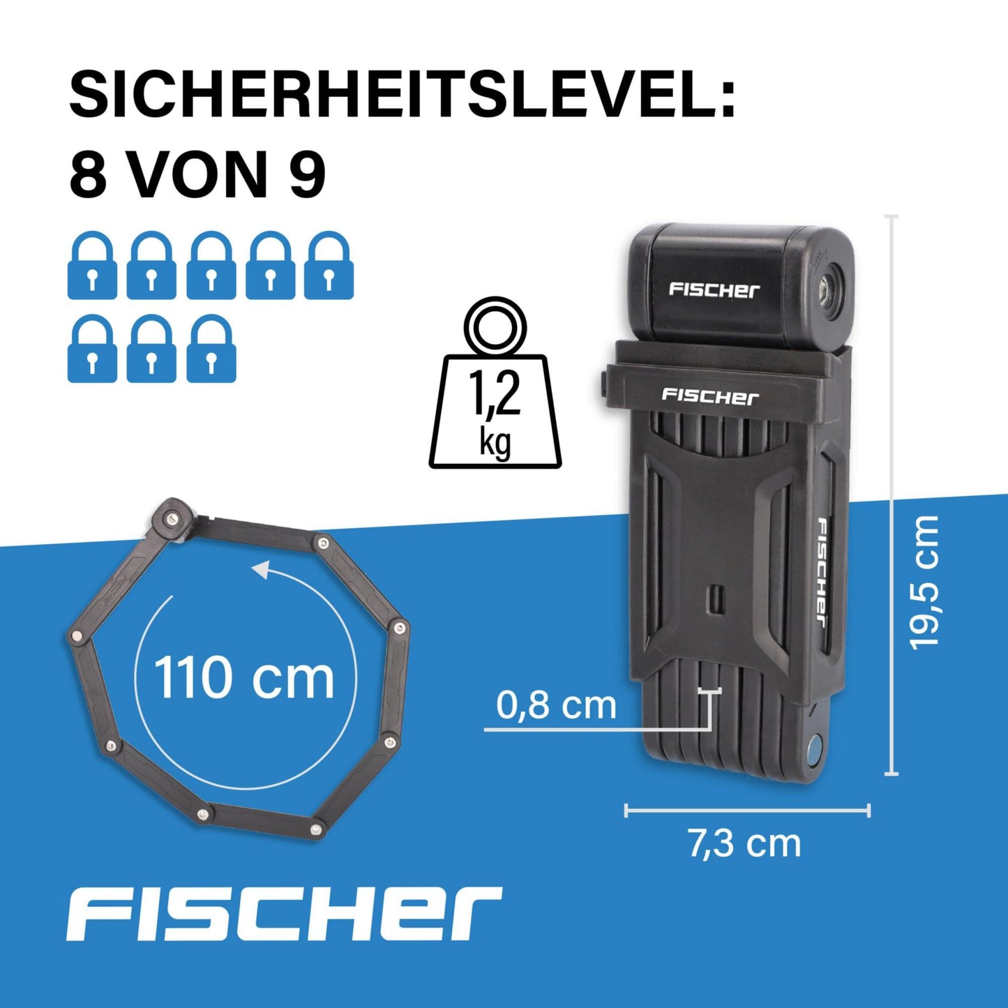 FISCHER Faltschloss inkl Halterung und 2 Sicherheitsschlüssel Alcovic