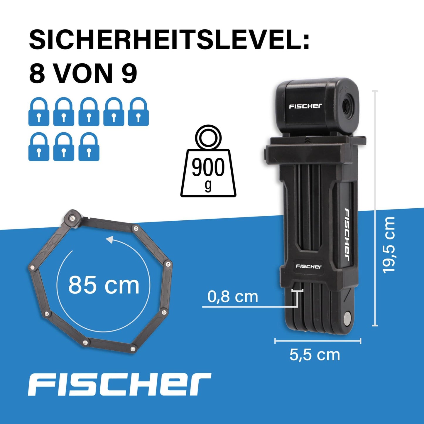 FISCHER Faltschloss inkl Halterung und 2 Sicherheitsschlüssel Alcovic
