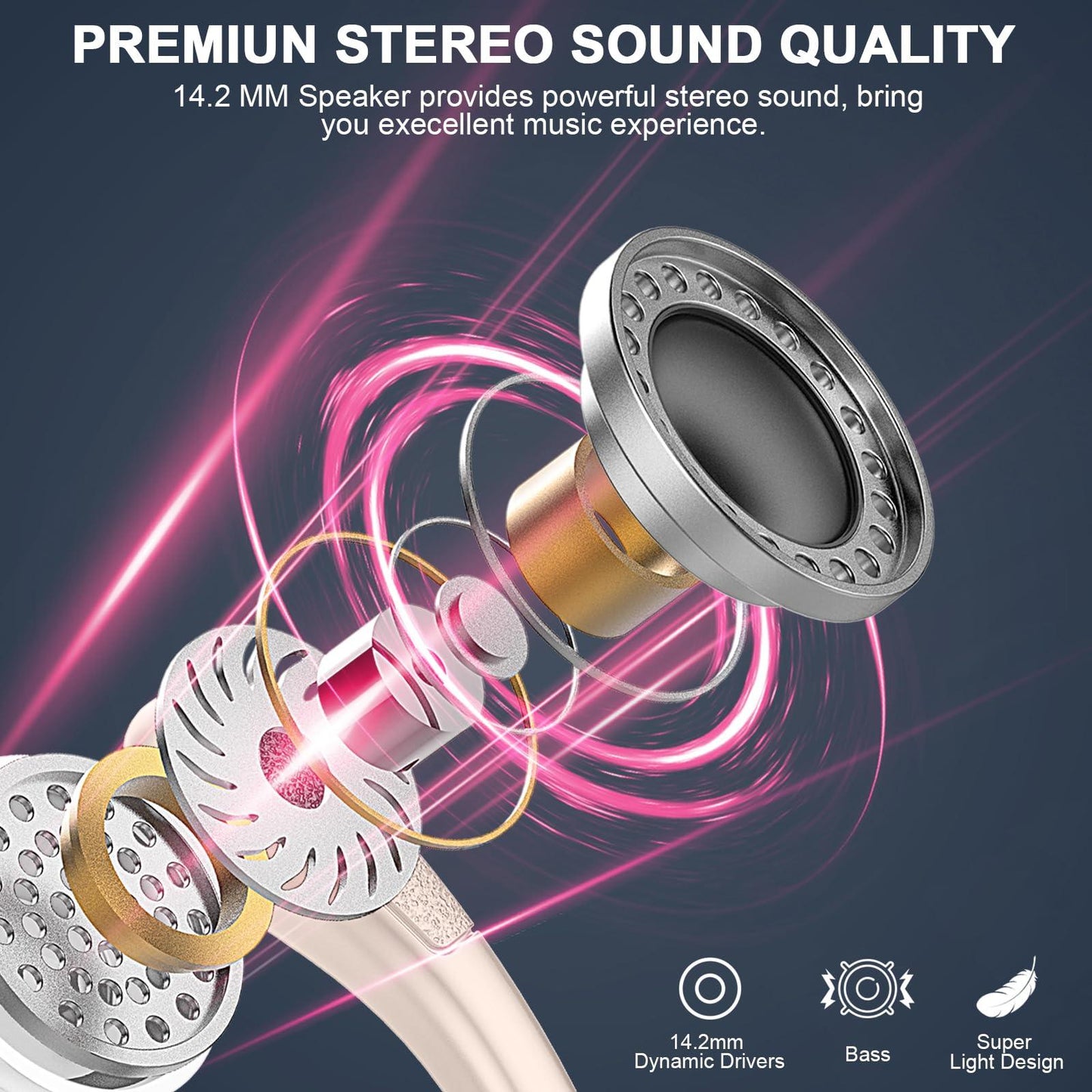 Bluetooth Kopfhörer Sport, 75Std Kopfhörer Kabellos Bluetooth 5.4, HiFi Stereo Tiefer Bass Wireless Earbud, 4 ENC Noise Cancelling Mic, IP7 Wasserdicht in Ear Ohrhörer mit Ohrhaken, USB-C LED-Anzeige Alcovic