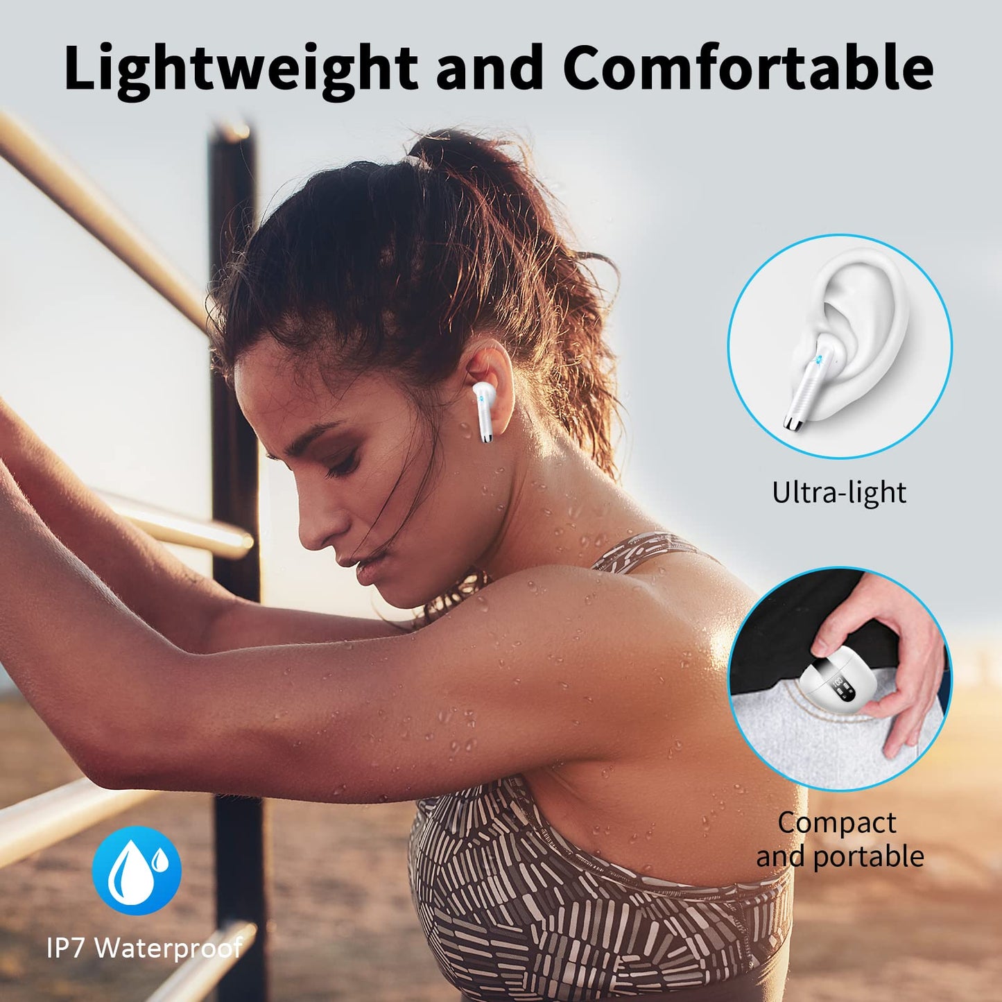 Bluetooth In-Ear Kopfhörer – Kabellos, Bluetooth 5.4, 48 h, 4 ENC Mics, Tiefer Bass, IPX7, USB-C, LED-Anzeige