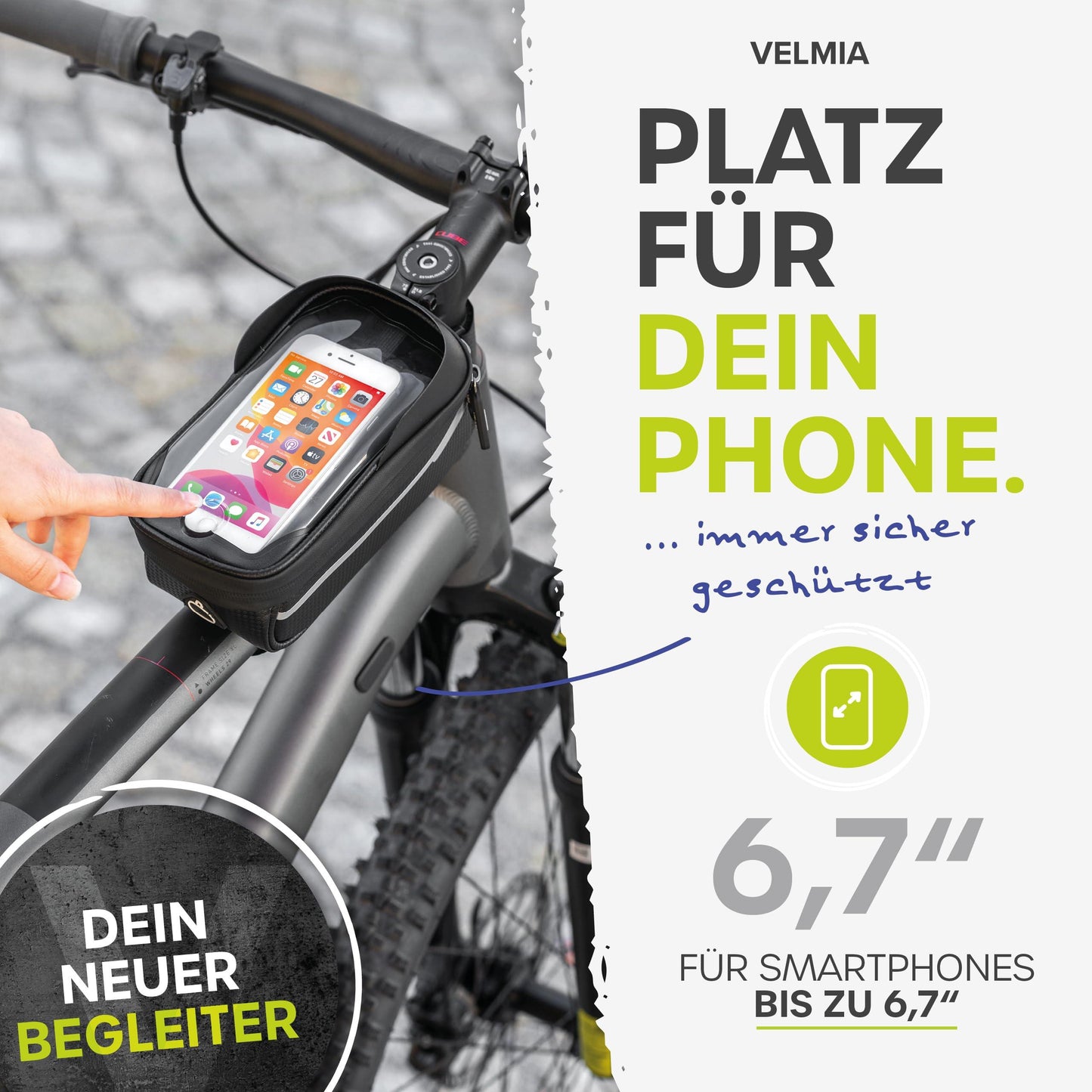 VELMIA Fahrrad Rahmentasche Wasserdicht - Fahrrad Handyhalterung ideal zur Navigation - Fahrradtasche Rahmen, Fahrrad Handytasche, Fahrradzubehör Alcovic