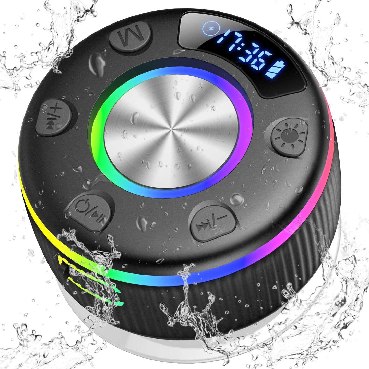 PRSCFUM Bluetooth Lautsprecher, Musikbox Bluetooth, Bluetooth 5.3 Box, IP7 wasserdichte Klein Lautsprecher mit Licht, Badezimmerlautsprecher mit Saugnapf, für Badezimmer, Party, Reisen (NEU) Alcovic