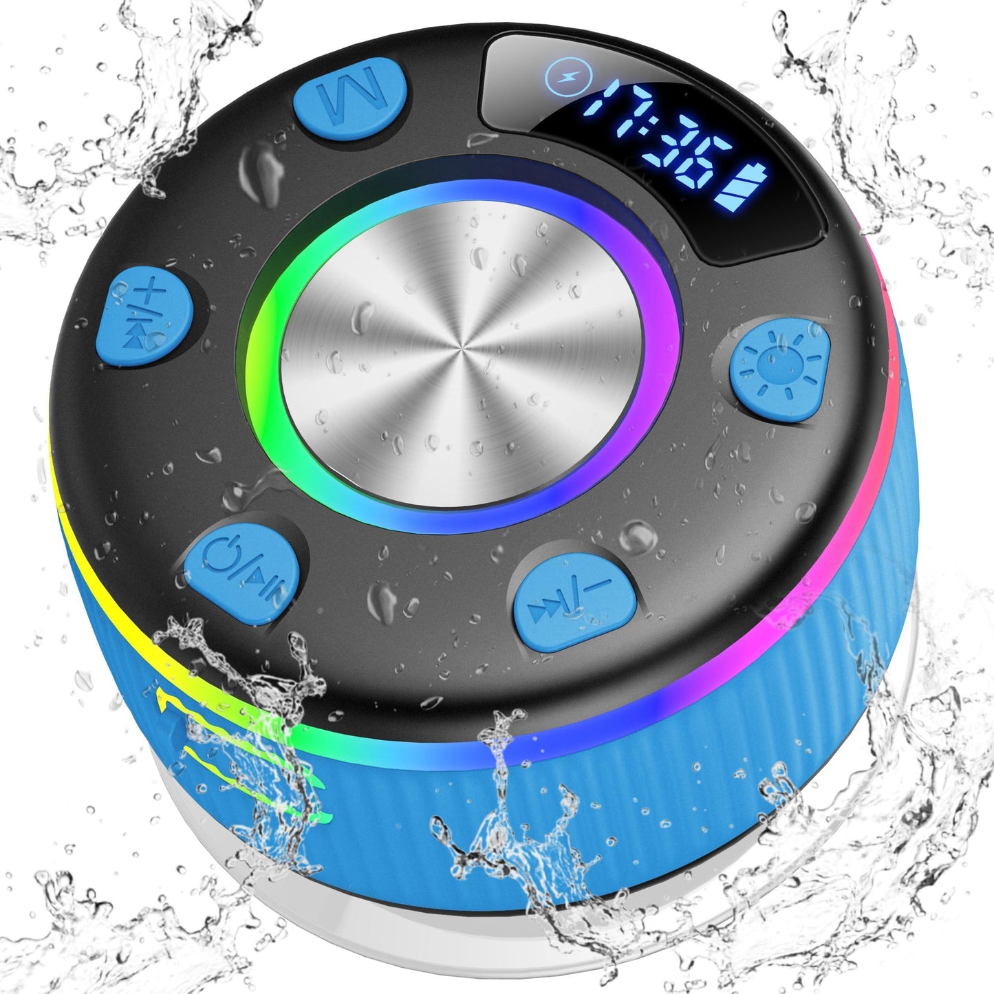 PRSCFUM Bluetooth Lautsprecher, Musikbox Bluetooth, Bluetooth 5.3 Box, IP7 wasserdichte Klein Lautsprecher mit Licht, Badezimmerlautsprecher mit Saugnapf, für Badezimmer, Party, Reisen (NEU) Alcovic