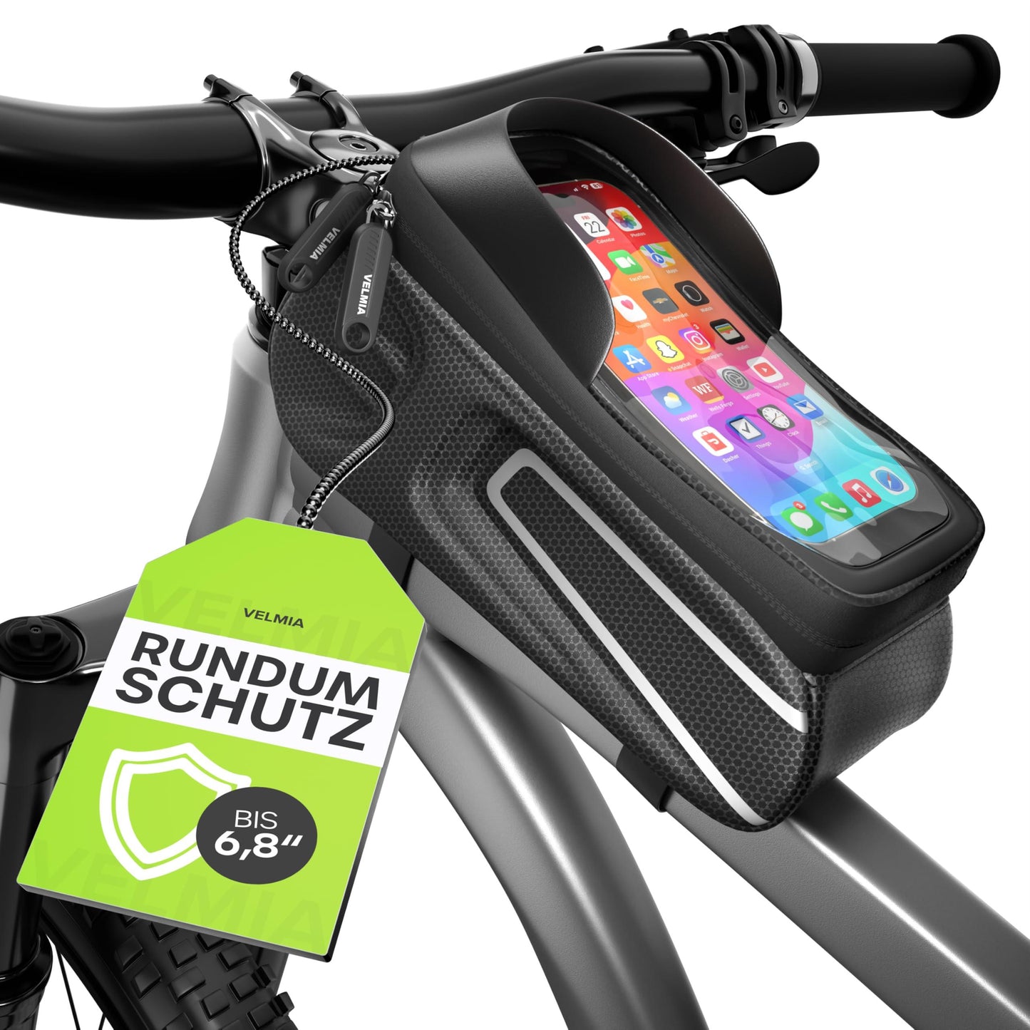 VELMIA Fahrrad Rahmentasche Wasserdicht - Fahrrad Handyhalterung ideal zur Navigation - Fahrradtasche Rahmen, Fahrrad Handytasche, Fahrradzubehör Alcovic