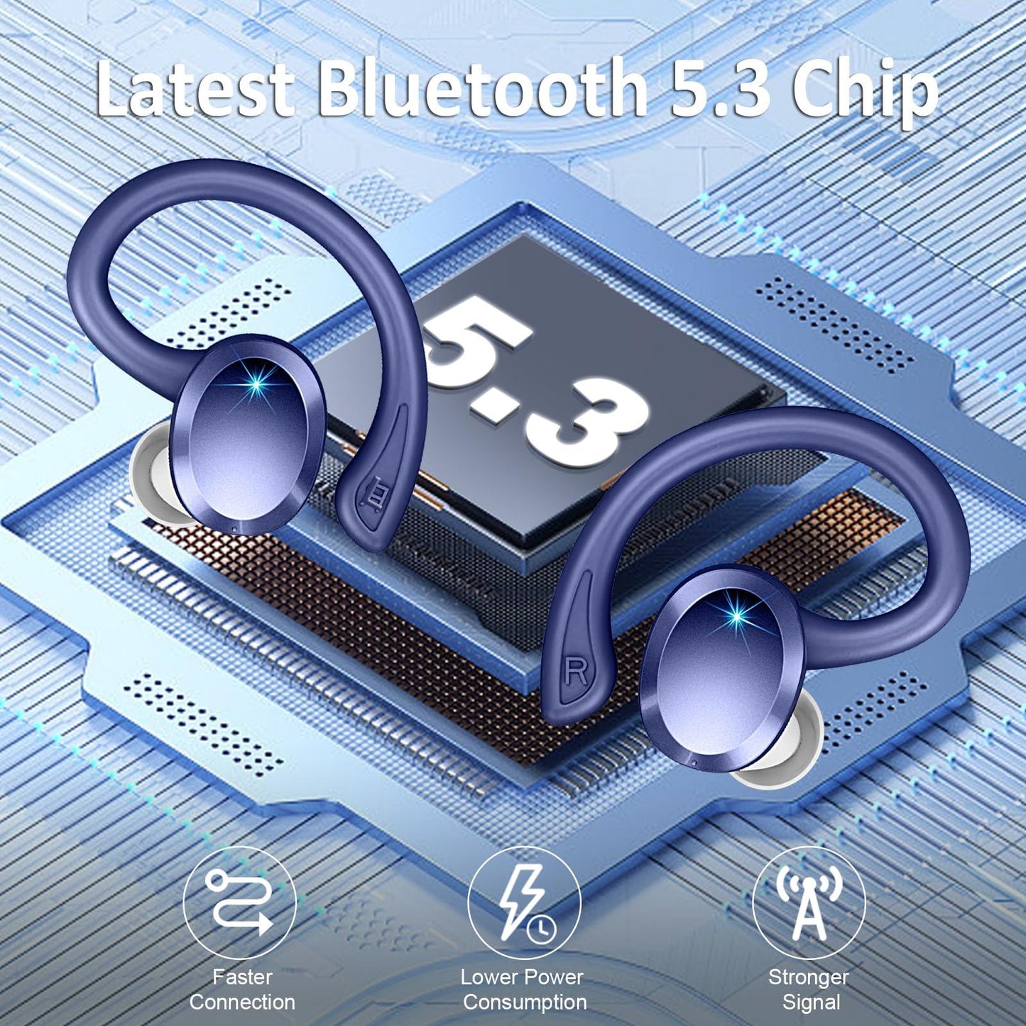 Bluetooth Kopfhörer Sport, 75Std Kopfhörer Kabellos Bluetooth 5.4, HiFi Stereo Tiefer Bass Wireless Earbud, 4 ENC Noise Cancelling Mic, IP7 Wasserdicht in Ear Ohrhörer mit Ohrhaken, USB-C LED-Anzeige Alcovic